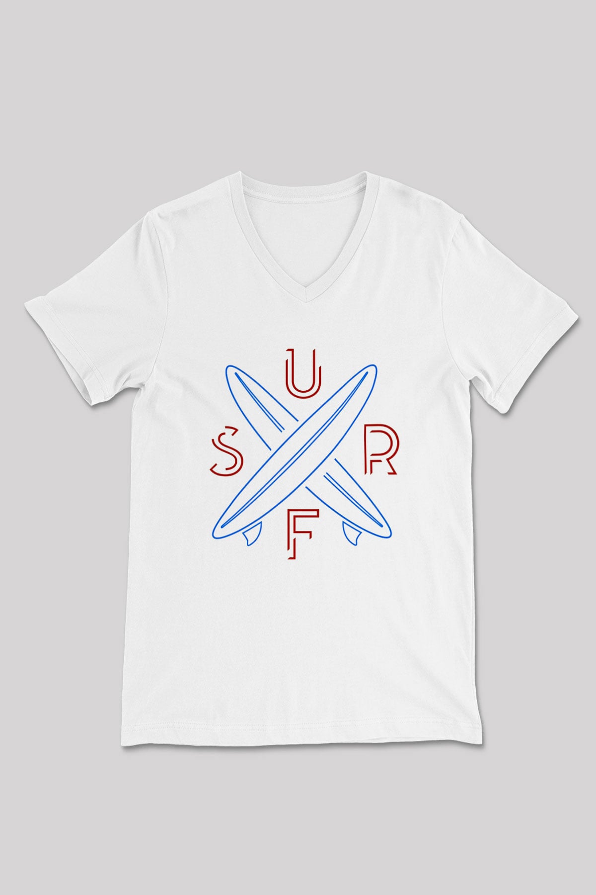 Sörf Baskılı Unisex V Yaka Tişört - Tshirt