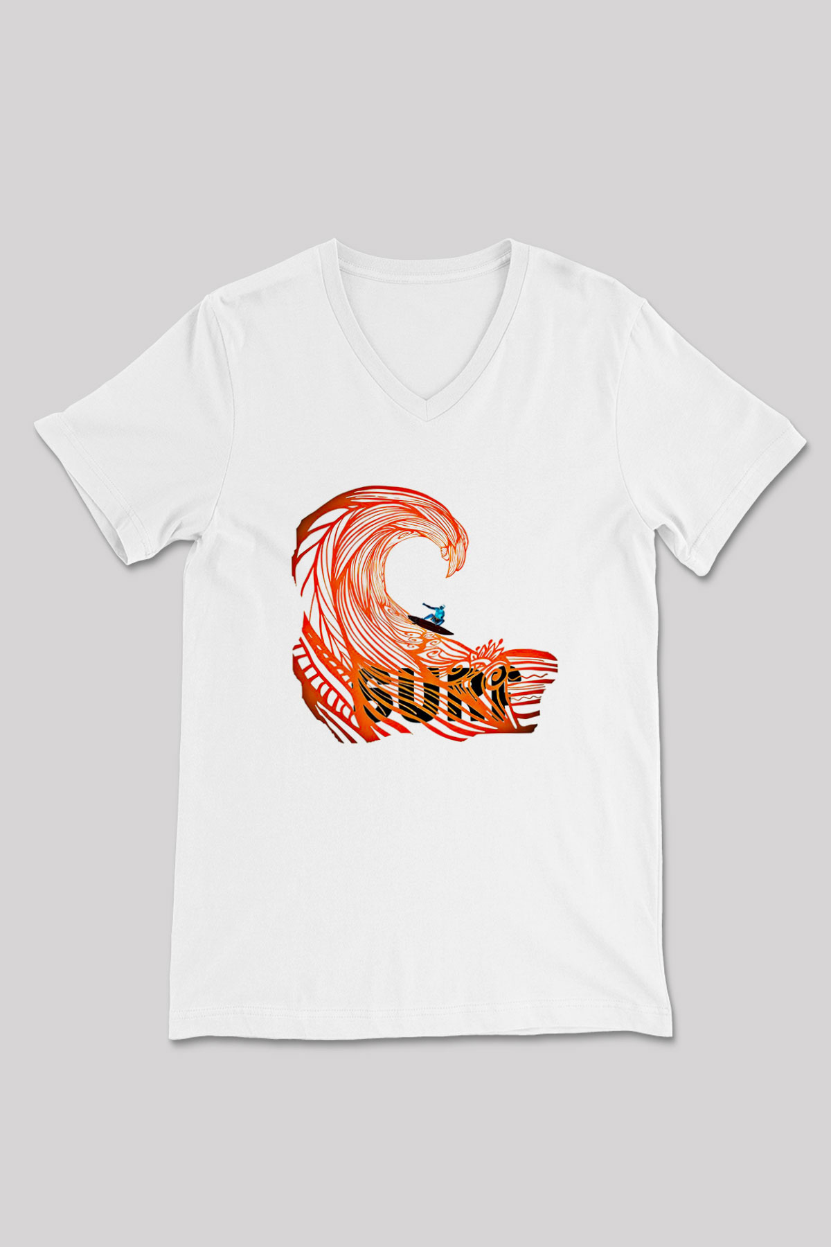 Sörf Baskılı Unisex V Yaka Tişört - Tshirt