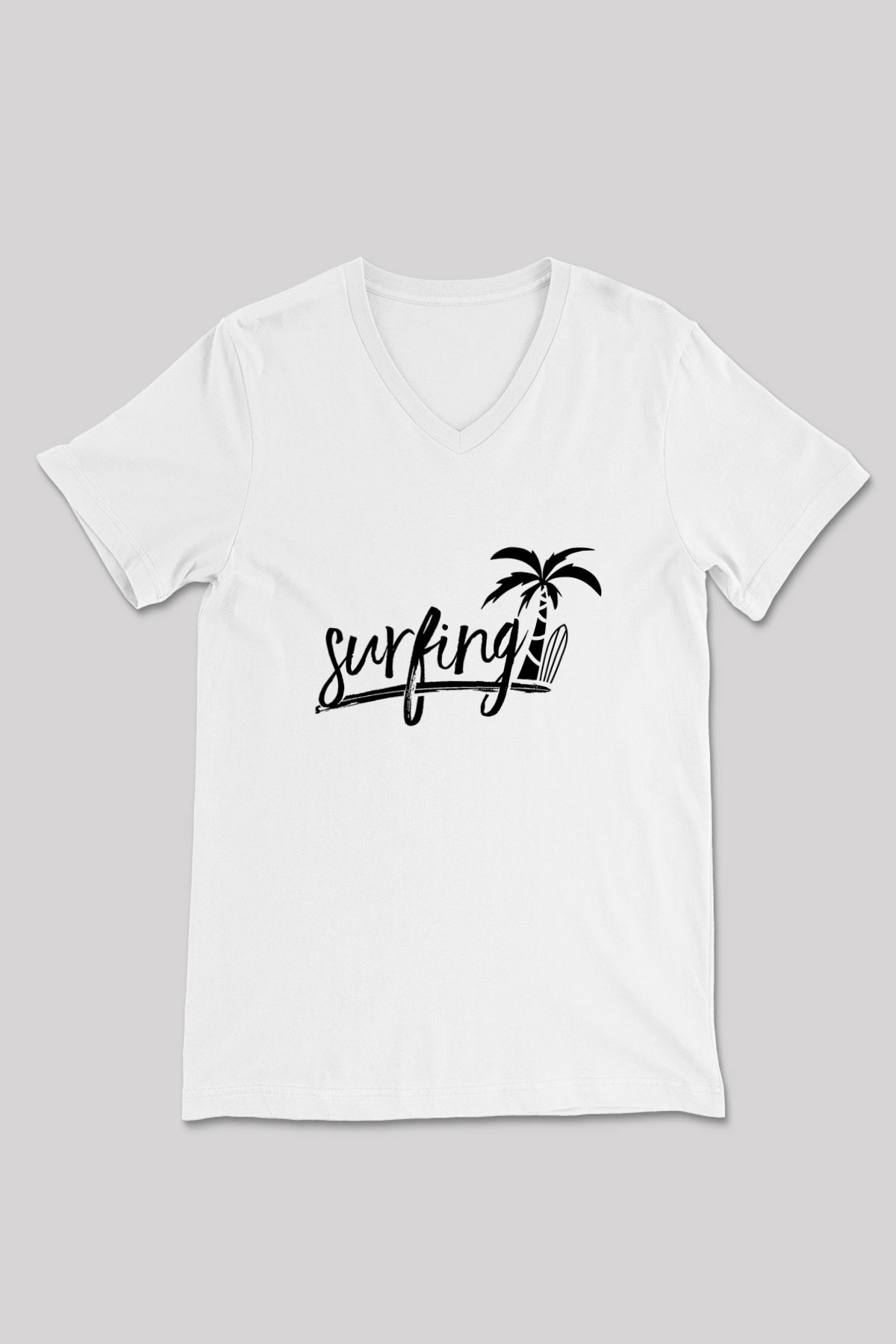 Sörf Baskılı Unisex V Yaka Tişört - Tshirt