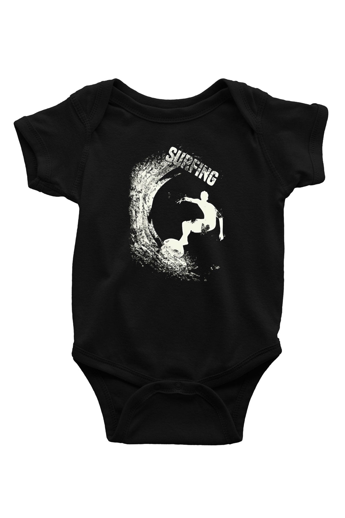 Sörf - Surfing Baskılı Unisex Siyah Bebek Body - Zıbın