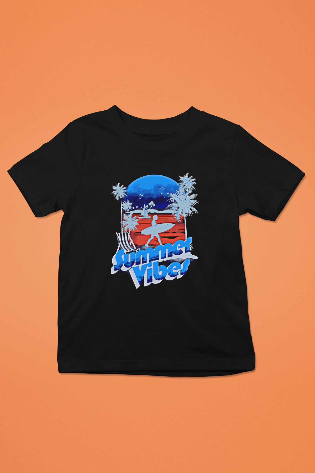 Sörf - Surfing Baskılı Unisex Siyah Çocuk Tİşörtü - Tshirt