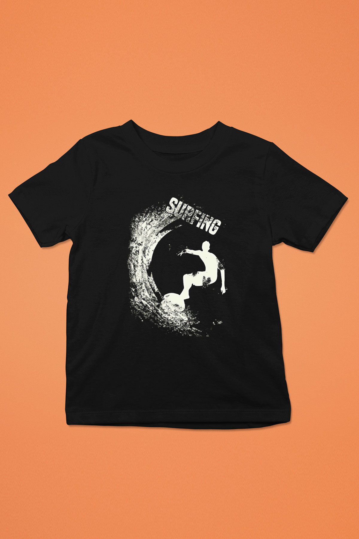 Sörf - Surfing Baskılı Unisex Siyah Çocuk Tİşörtü - Tshirt