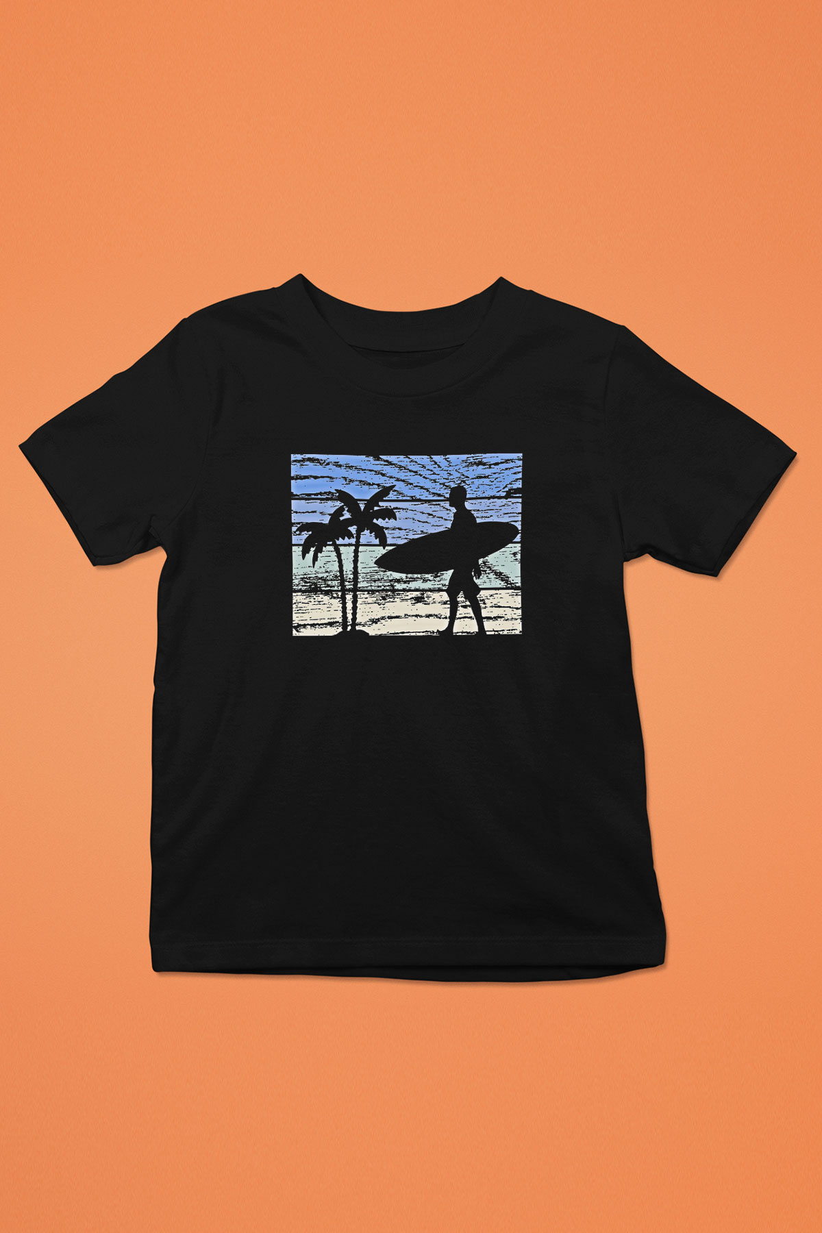 Sörf - Surfing Baskılı Unisex Siyah Çocuk Tİşörtü - Tshirt
