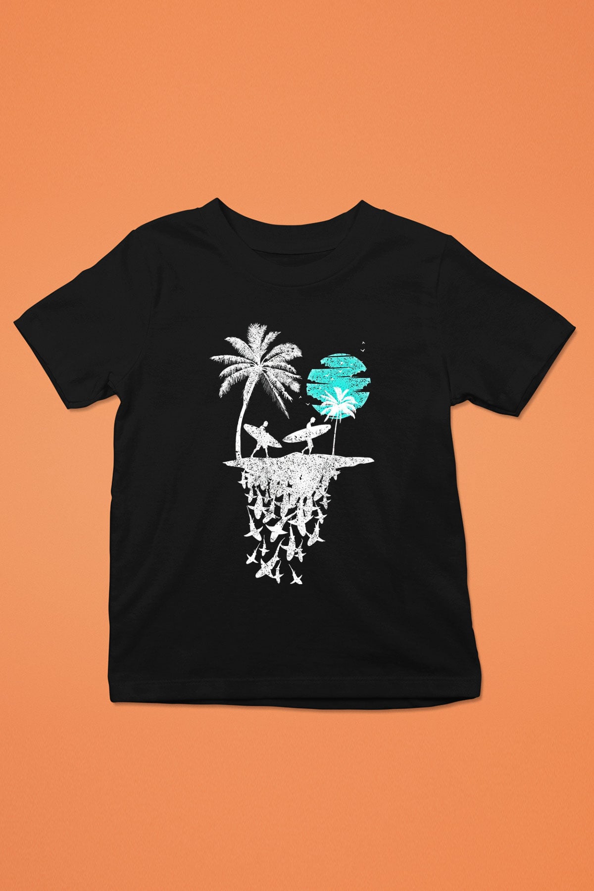 Sörf - Surfing Baskılı Unisex Siyah Çocuk Tİşörtü - Tshirt