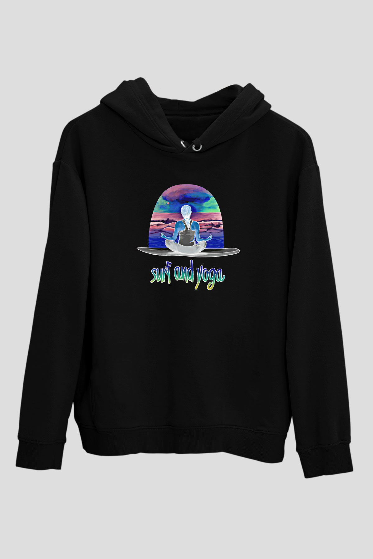 Sörf - Surfing Baskılı Unisex Siyah Kapüşonlu Sweatshirt