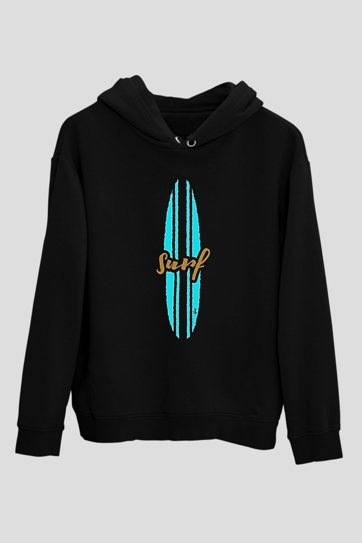 Sörf - Surfing Baskılı Unisex Siyah Kapüşonlu Sweatshirt