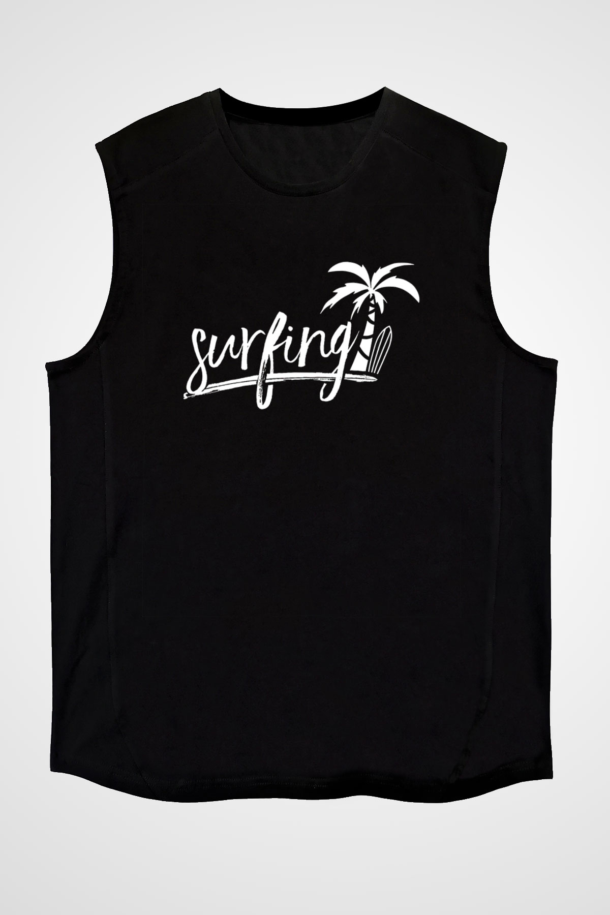 Sörf - Surfing Baskılı Unisex Siyah Kolsuz Tişört