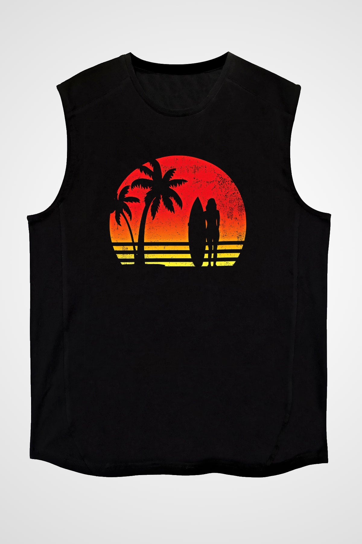 Sörf - Surfing Baskılı Unisex Siyah Kolsuz Tişört