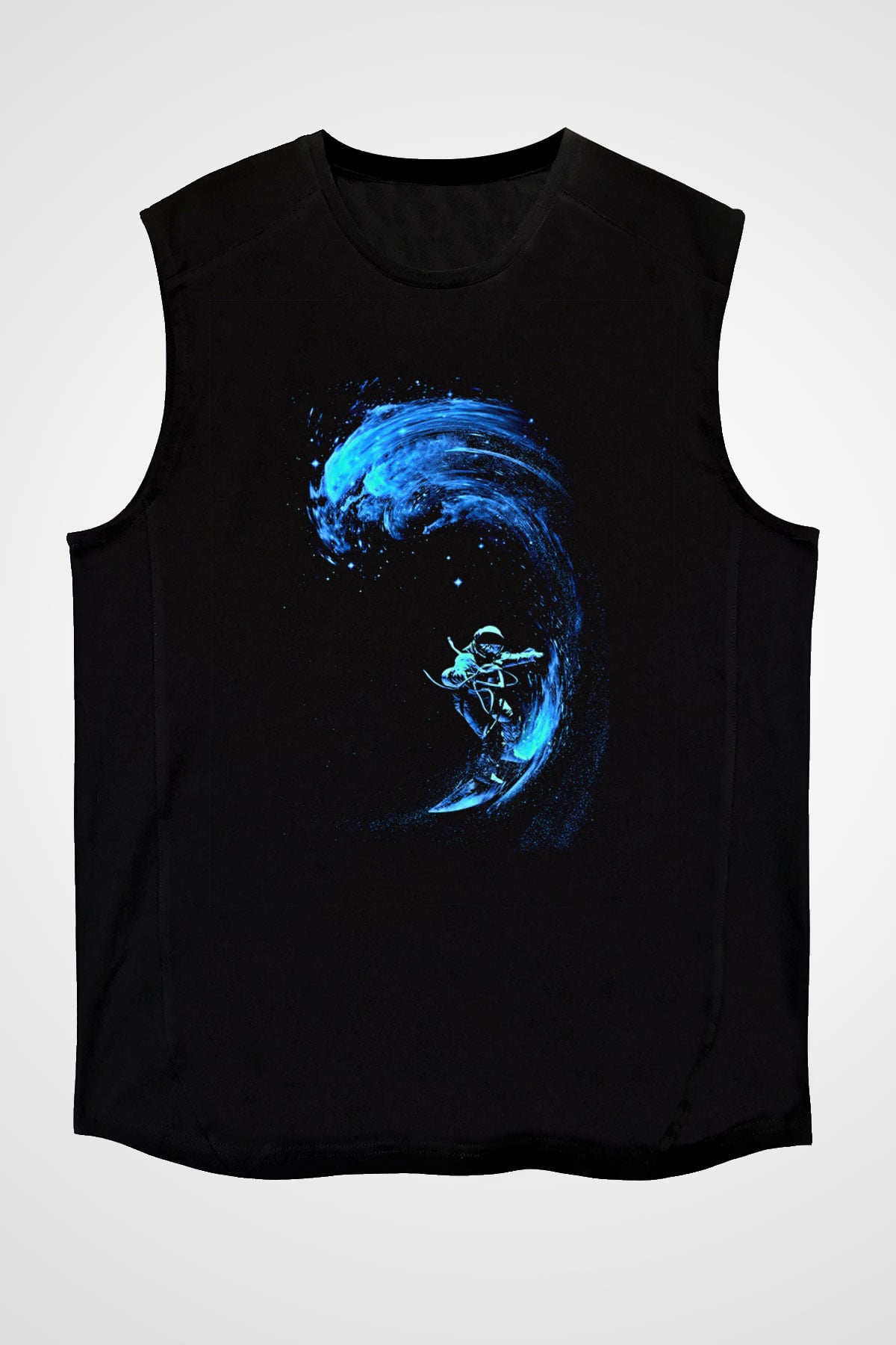 Sörf - Surfing Baskılı Unisex Siyah Kolsuz Tişört
