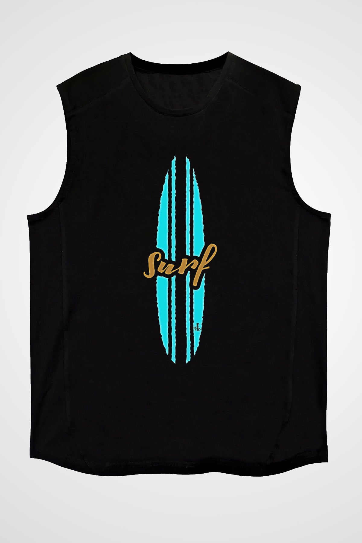 Sörf - Surfing Baskılı Unisex Siyah Kolsuz Tişört