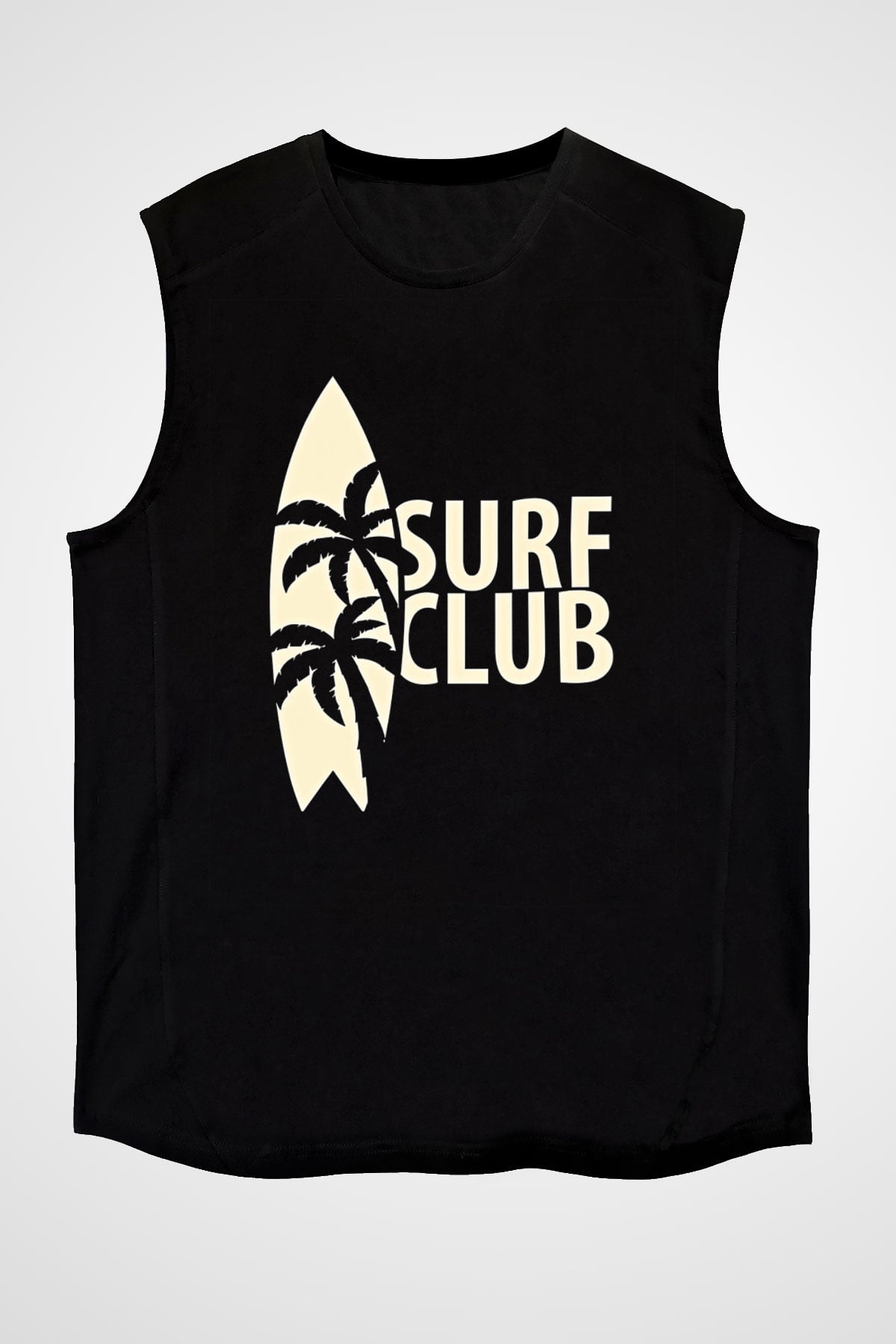 Sörf - Surfing Baskılı Unisex Siyah Kolsuz Tişört
