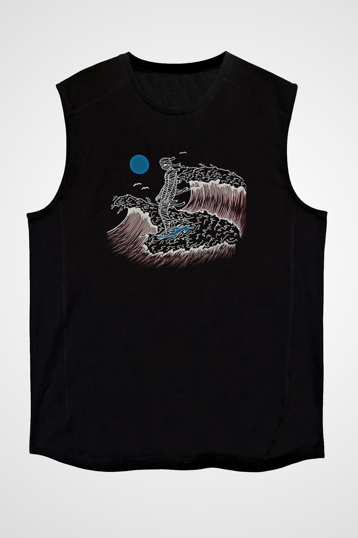 Sörf - Surfing Baskılı Unisex Siyah Kolsuz Tişört