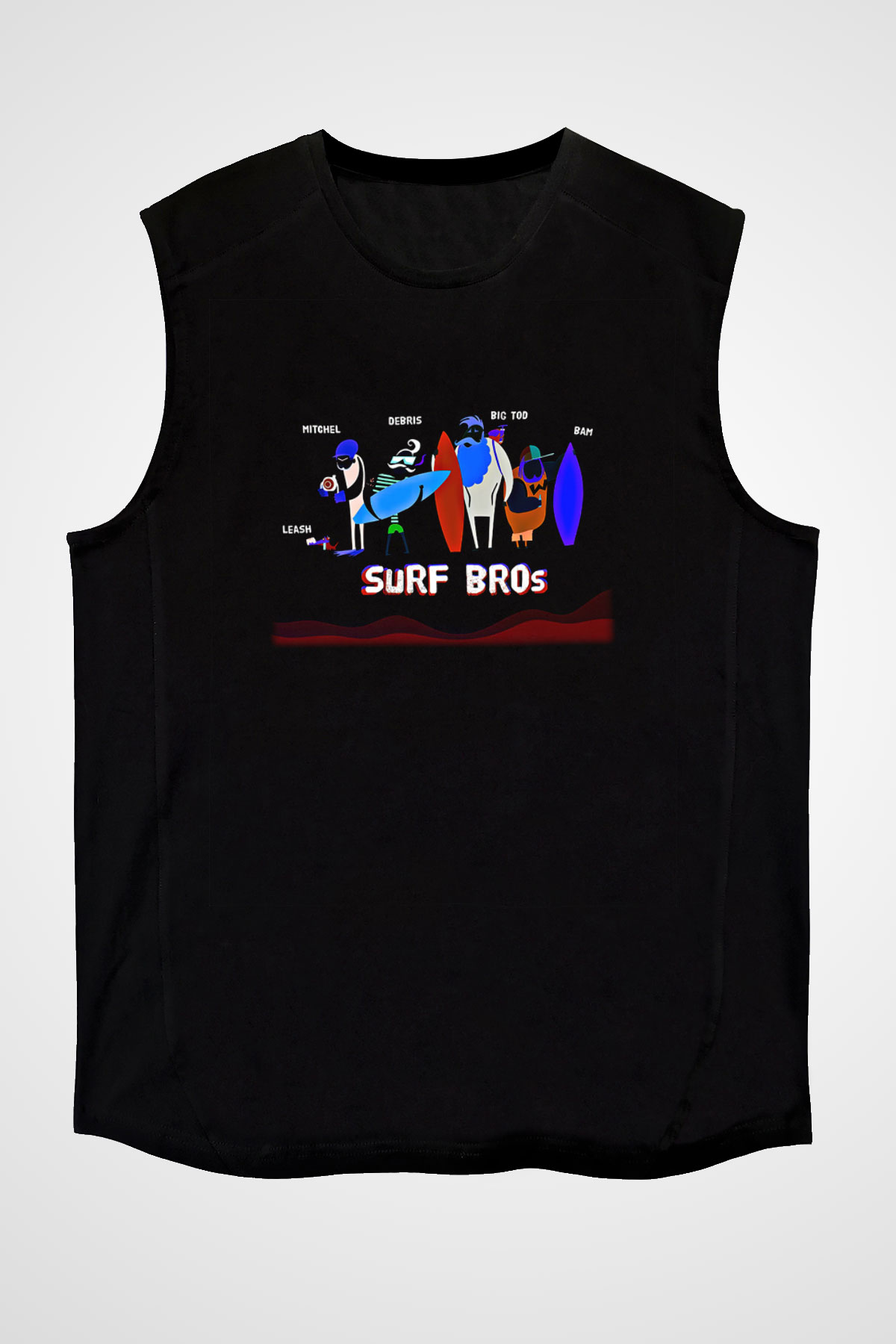 Sörf - Surfing Baskılı Unisex Siyah Kolsuz Tişört