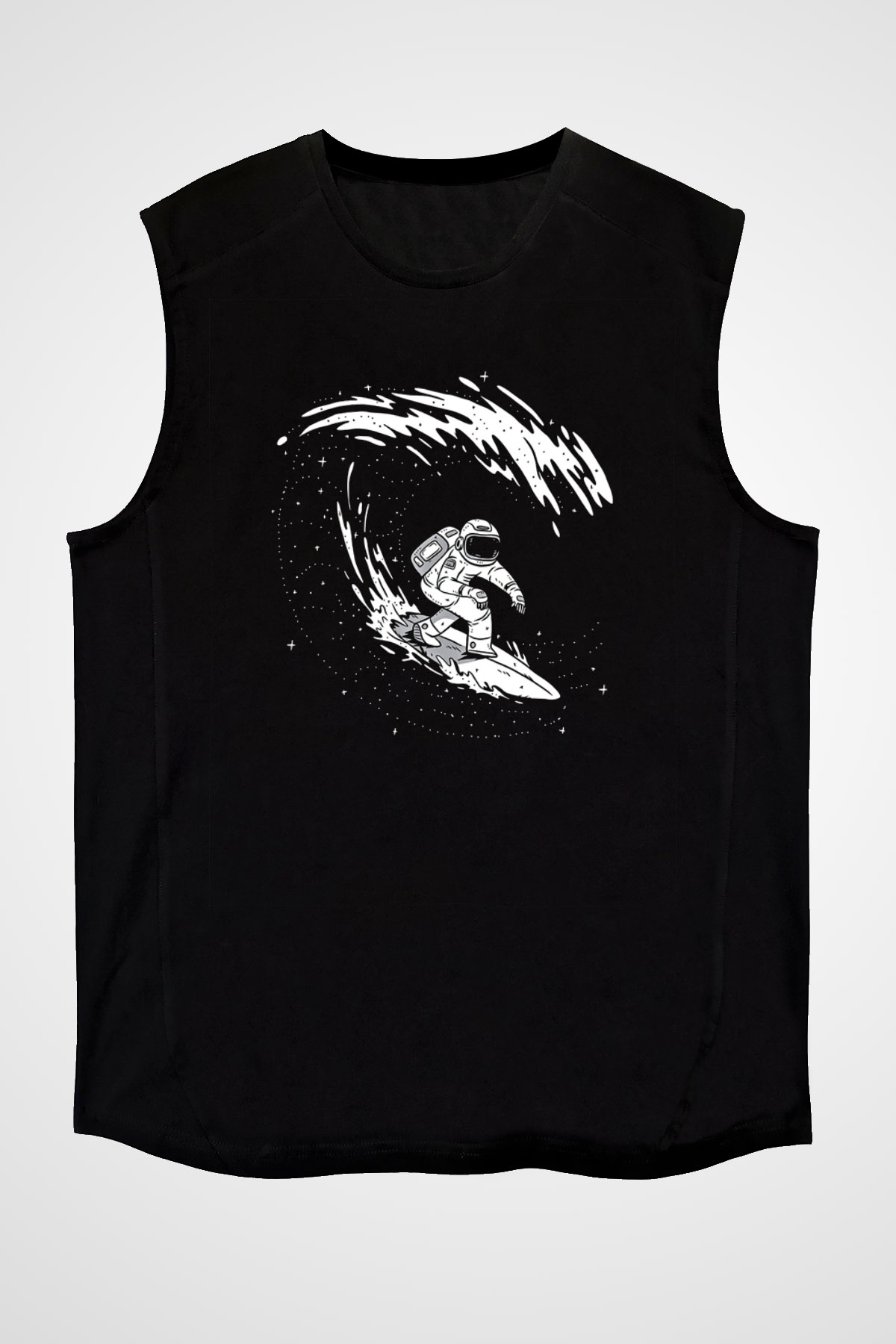 Sörf - Surfing Baskılı Unisex Siyah Kolsuz Tişört