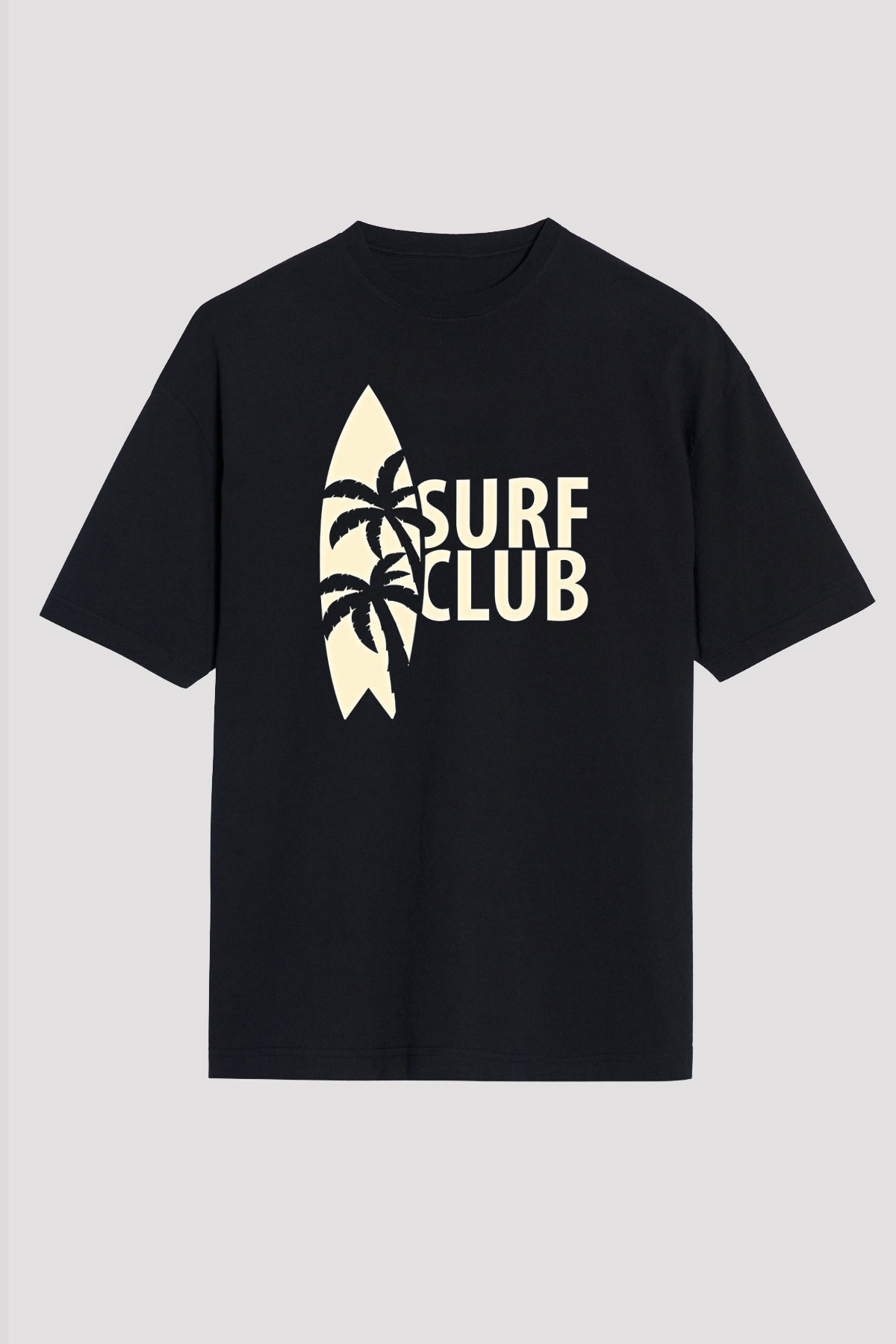Sörf - Surfing Baskılı Unisex Siyah Oversize Tişört