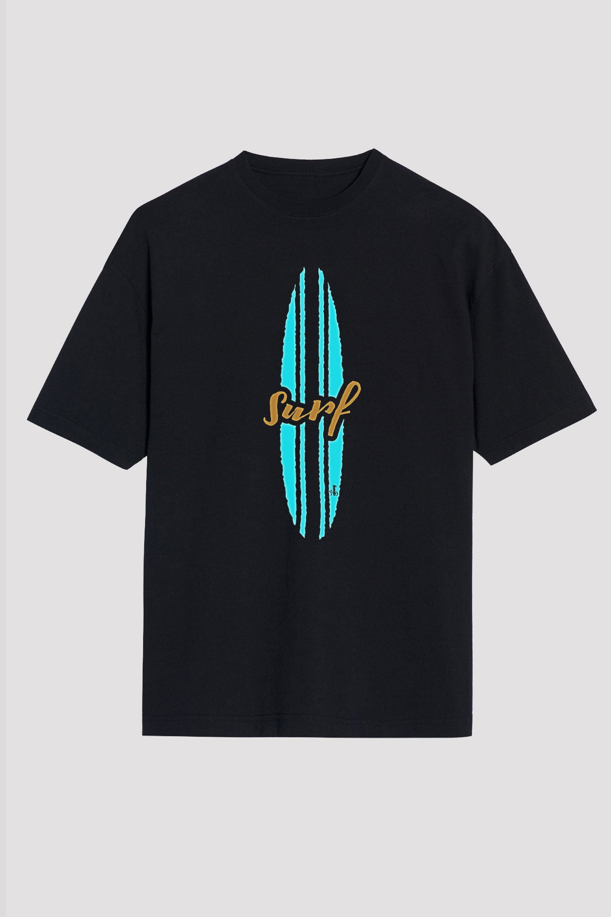 Sörf - Surfing Baskılı Unisex Siyah Oversize Tişört