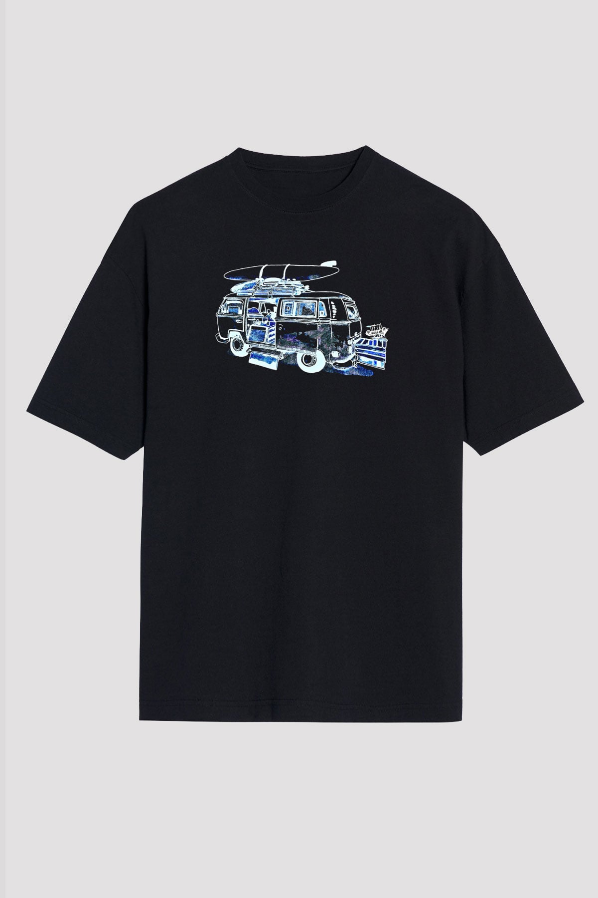 Sörf - Surfing Baskılı Unisex Siyah Oversize Tişört