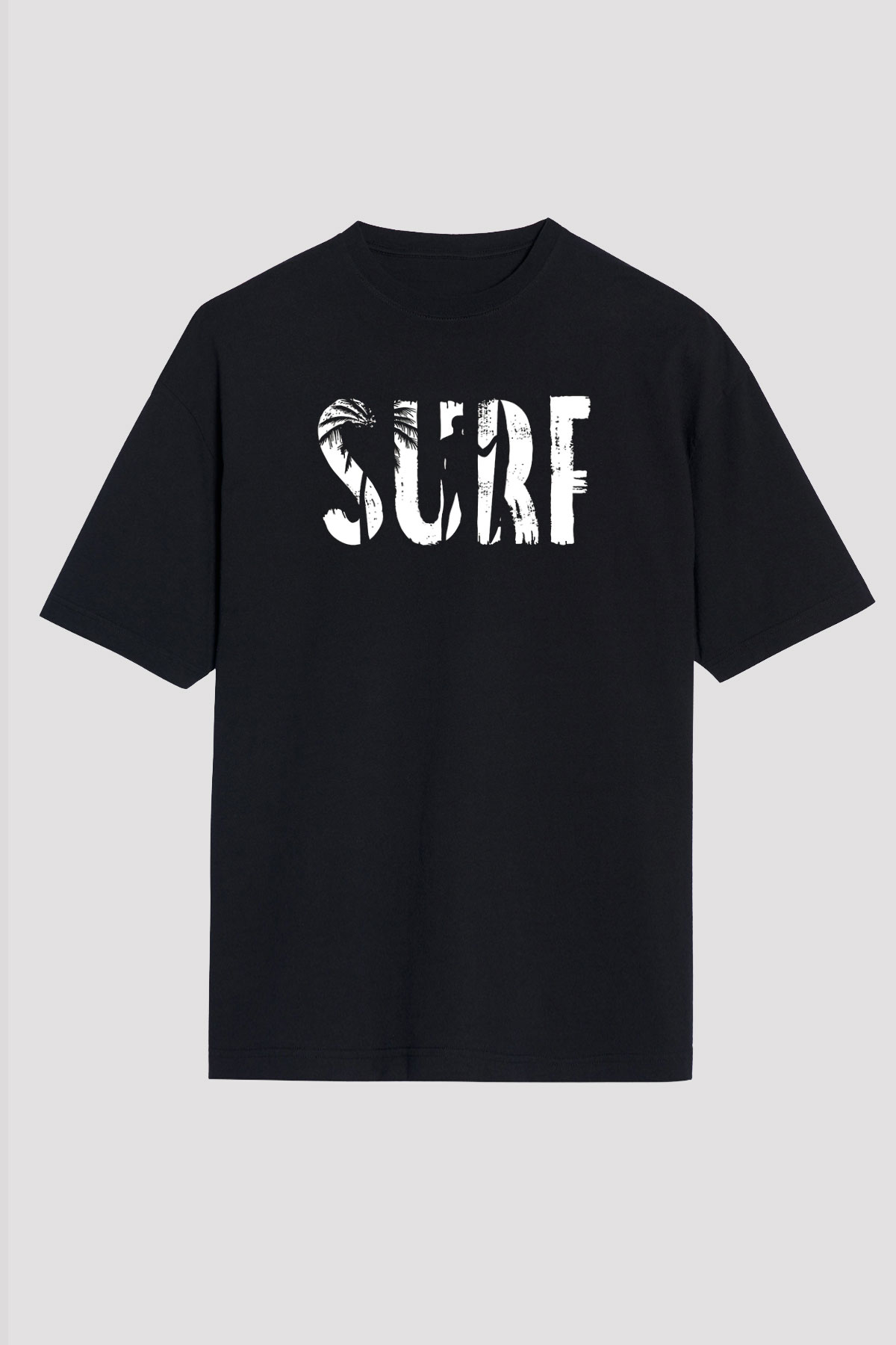 Sörf - Surfing Baskılı Unisex Siyah Oversize Tişört