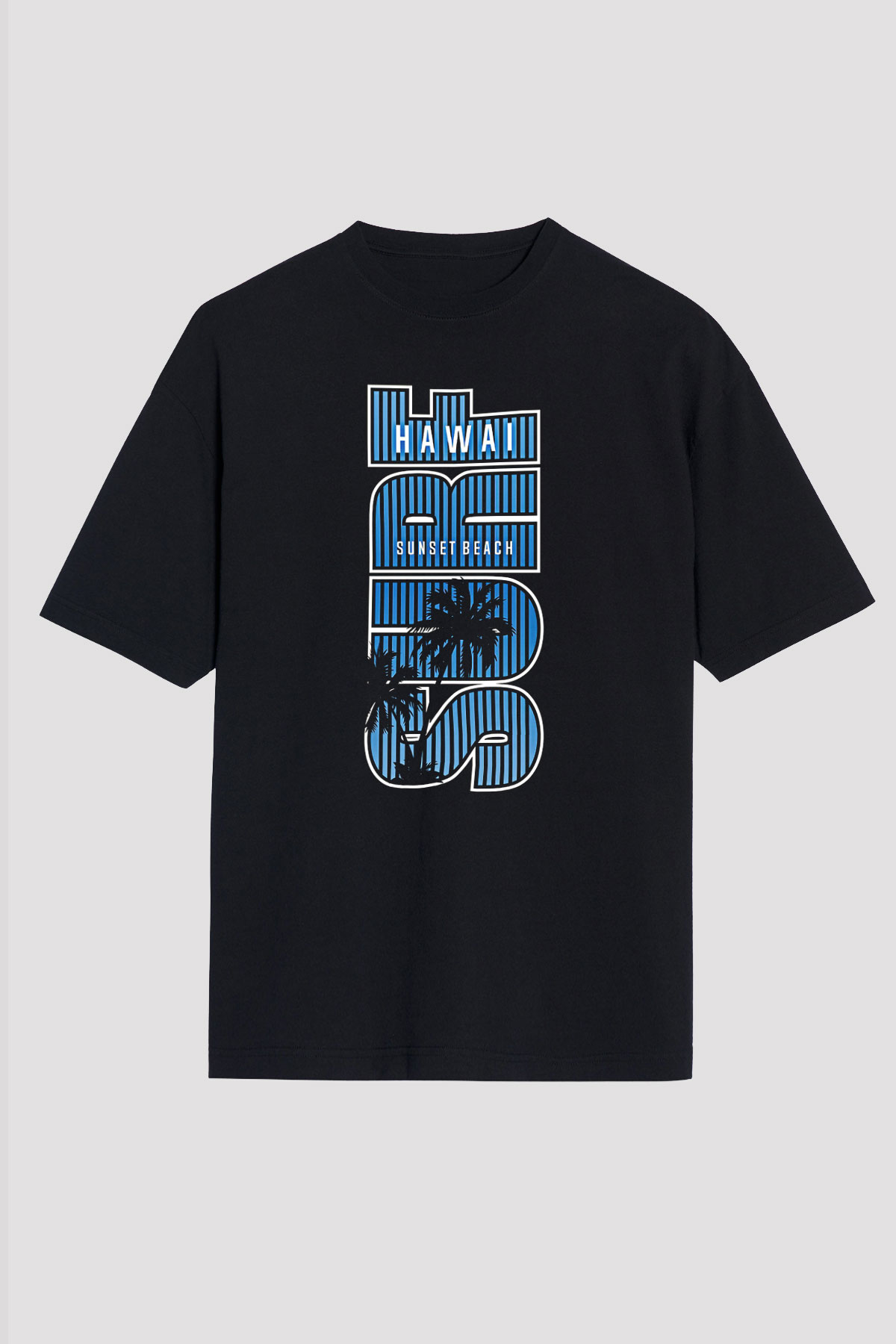 Sörf - Surfing Baskılı Unisex Siyah Oversize Tişört