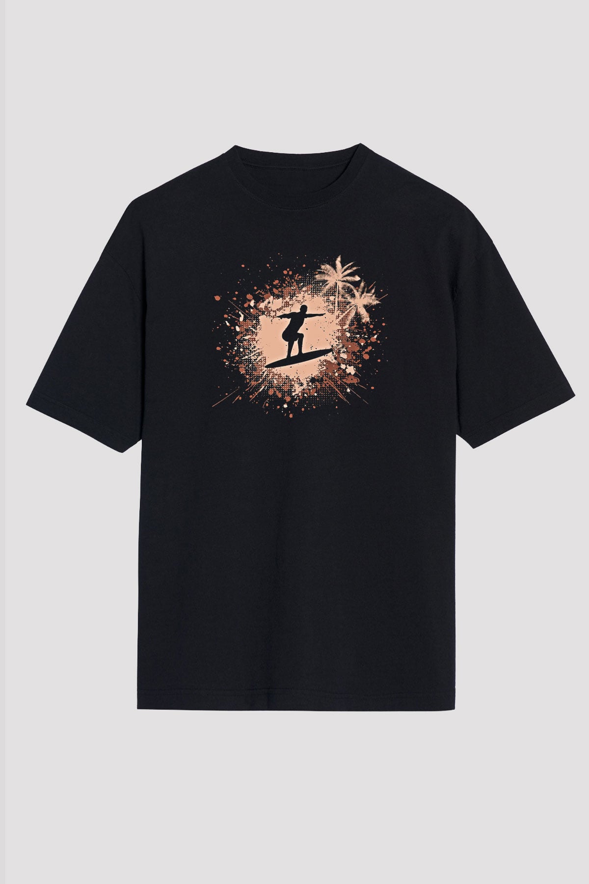 Sörf - Surfing Baskılı Unisex Siyah Oversize Tişört