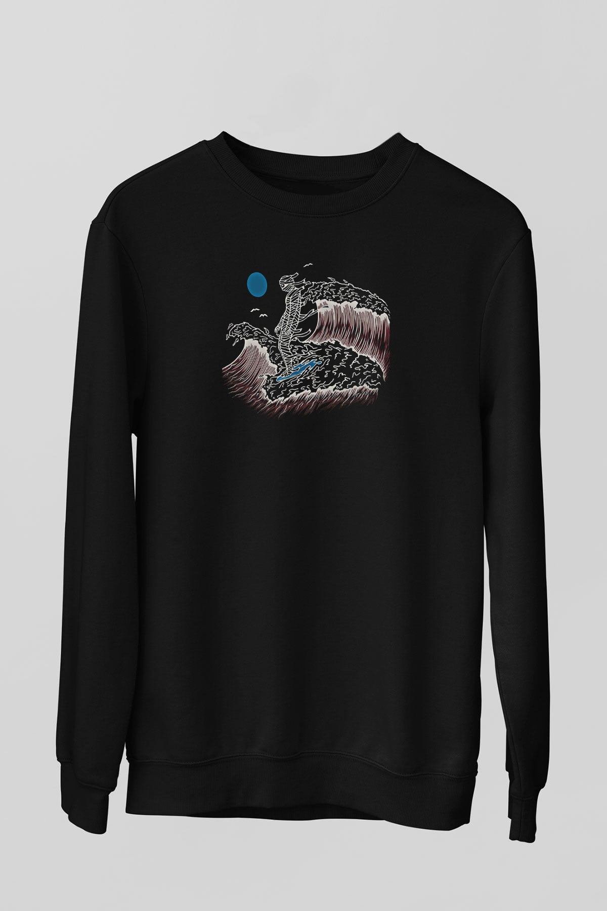 Sörf - Surfing Baskılı Unisex Siyah Sweatshirt