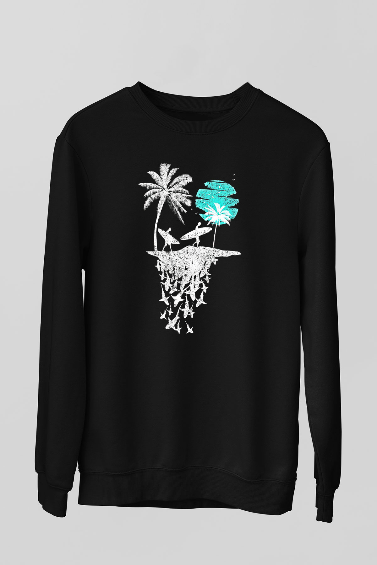 Sörf - Surfing Baskılı Unisex Siyah Sweatshirt