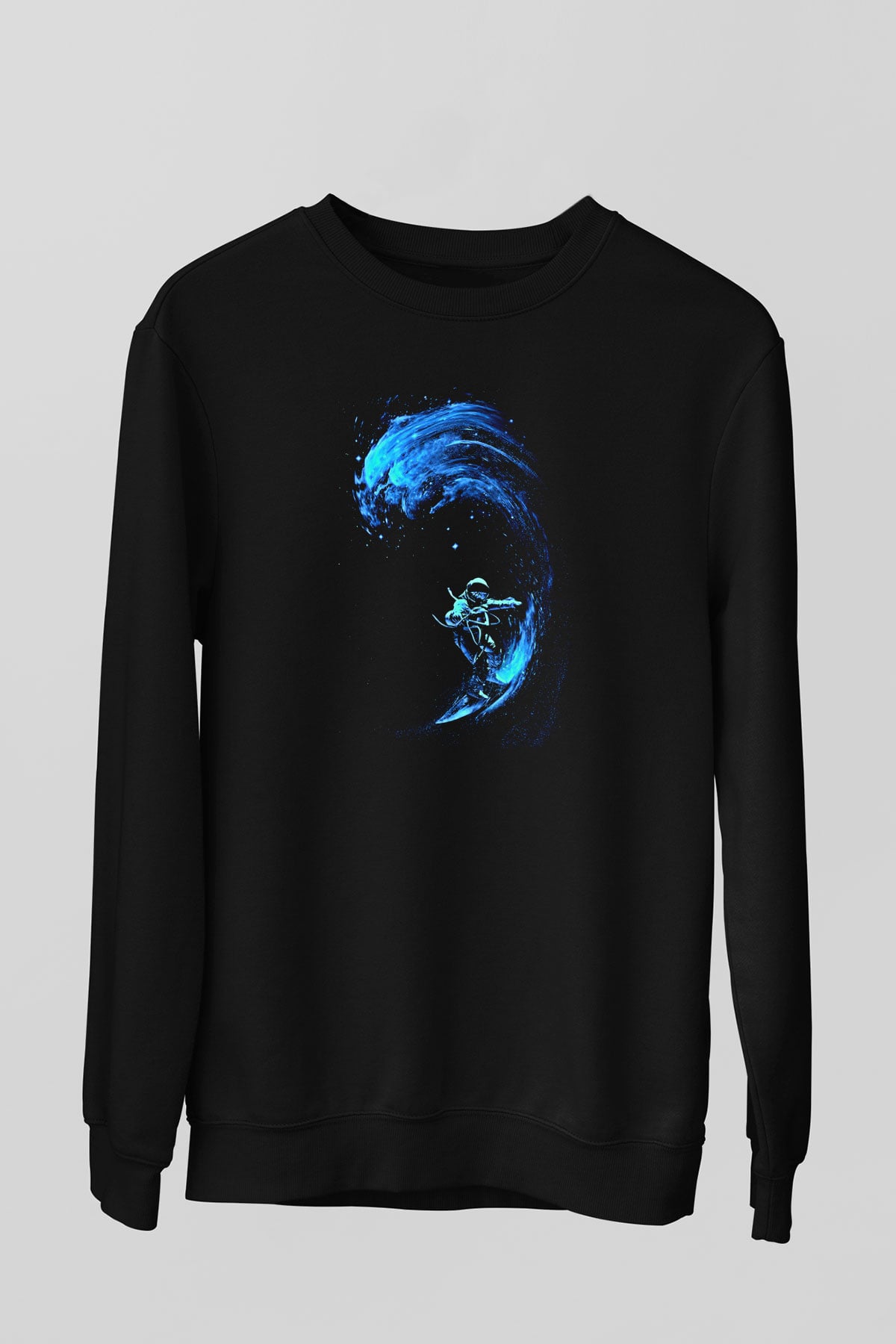 Sörf - Surfing Baskılı Unisex Siyah Sweatshirt