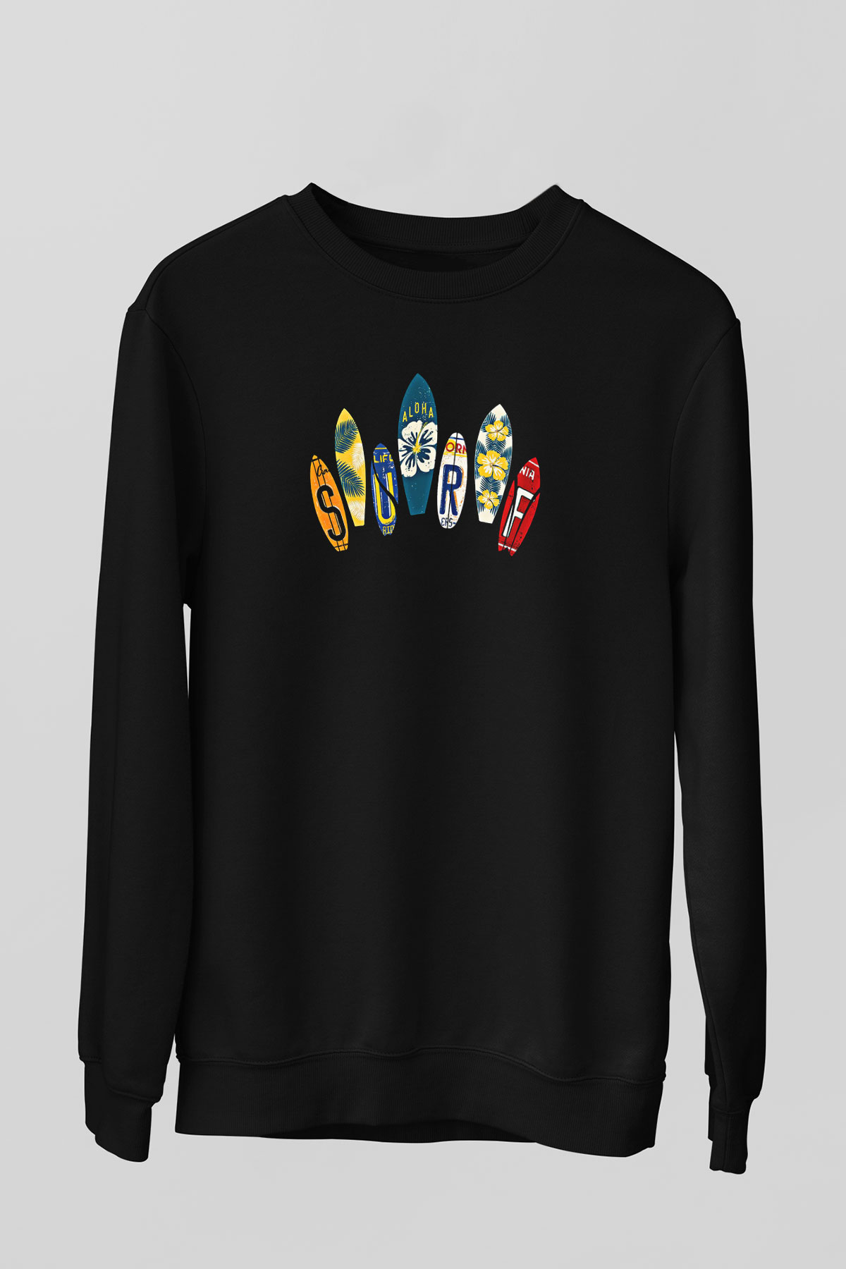 Sörf - Surfing Baskılı Unisex Siyah Sweatshirt