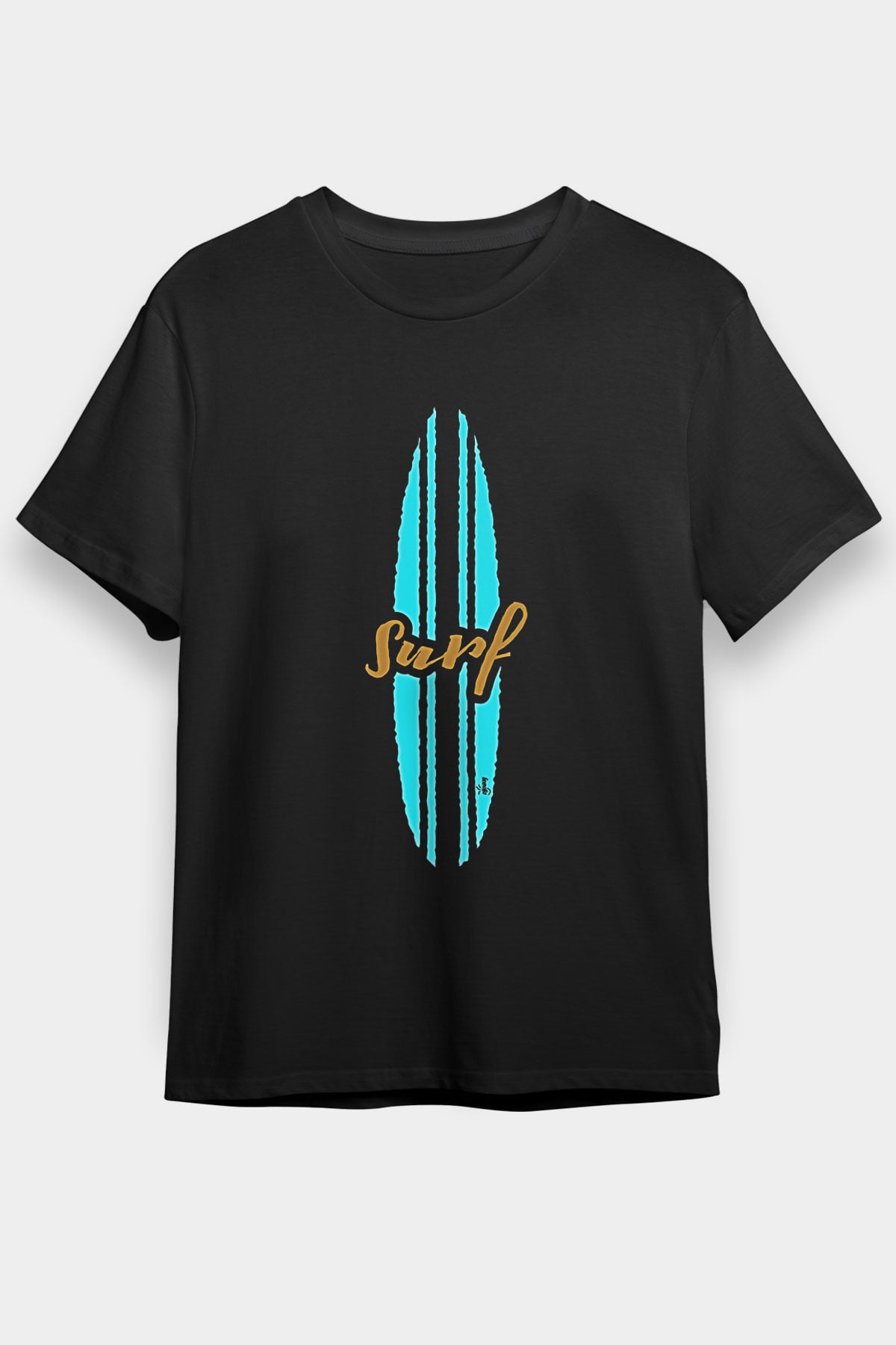Sörf - Surfing Baskılı Unisex Siyah Tişört - Tshirt