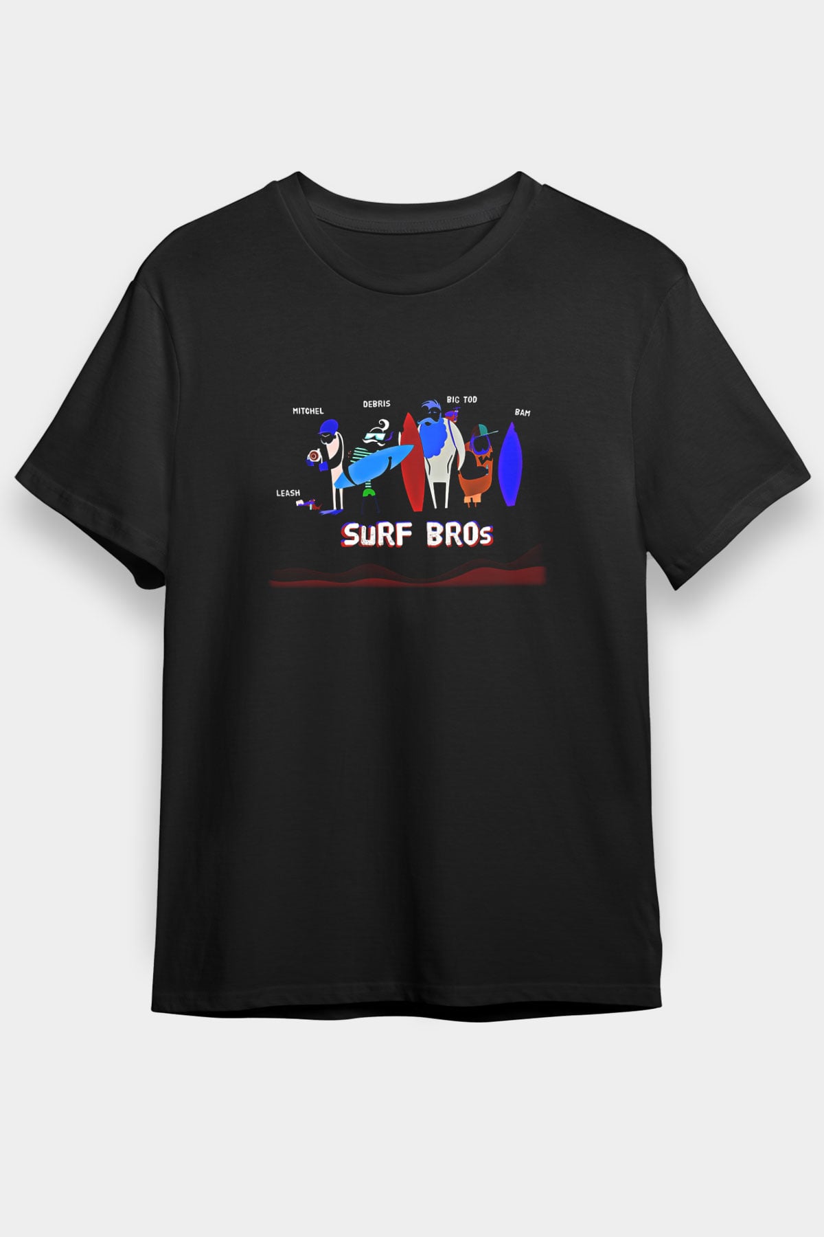 Sörf - Surfing Baskılı Unisex Siyah Tişört - Tshirt