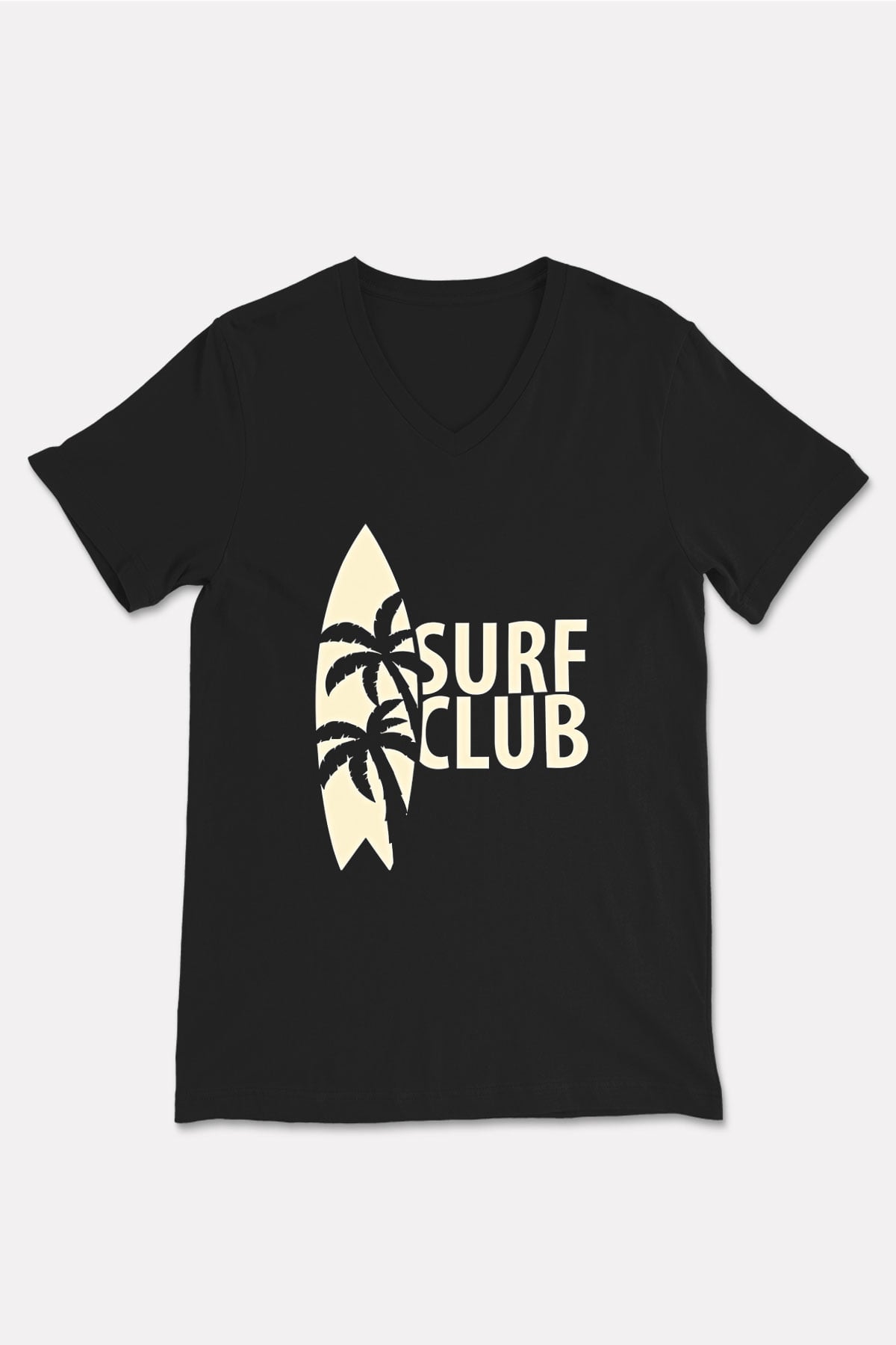 Sörf - Surfing Baskılı Unisex Siyah V Yaka Tişört