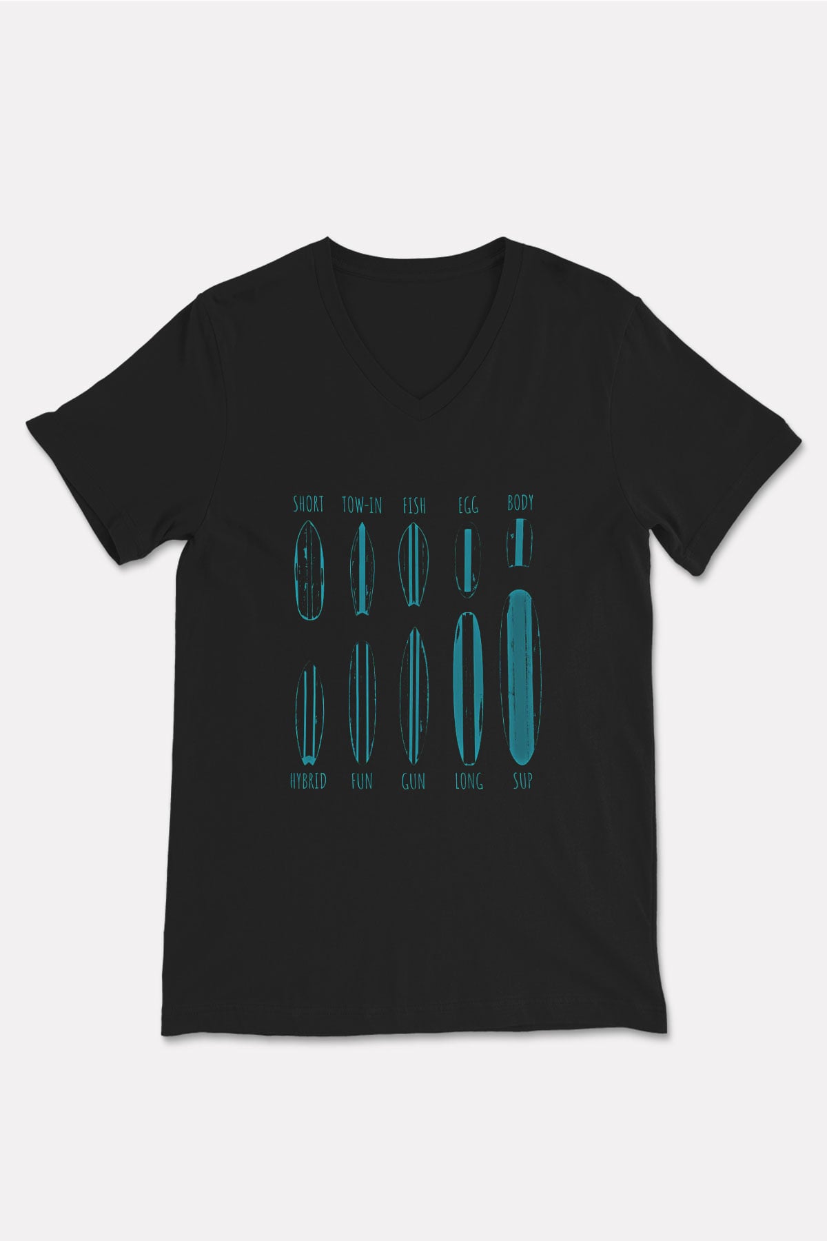 Sörf - Surfing Baskılı Unisex Siyah V Yaka Tişört