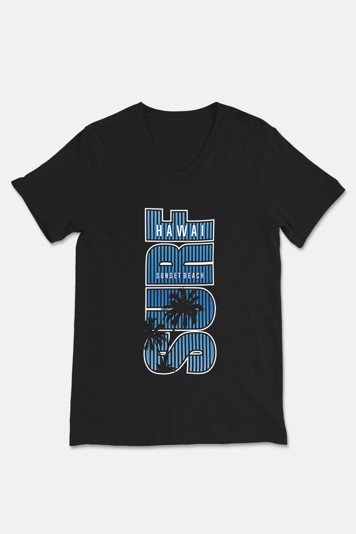 Sörf - Surfing Baskılı Unisex Siyah V Yaka Tişört