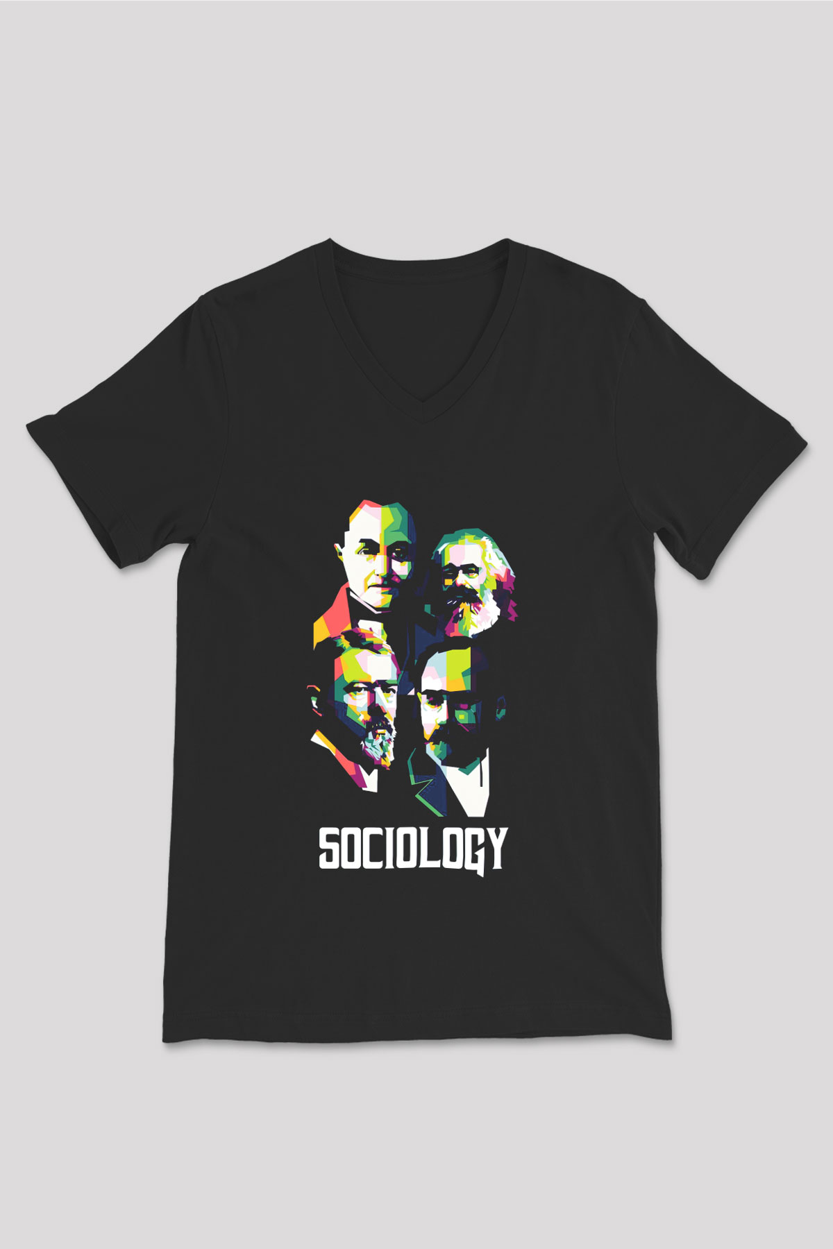 Sosyolog Siyah Unisex V Yaka Tişört