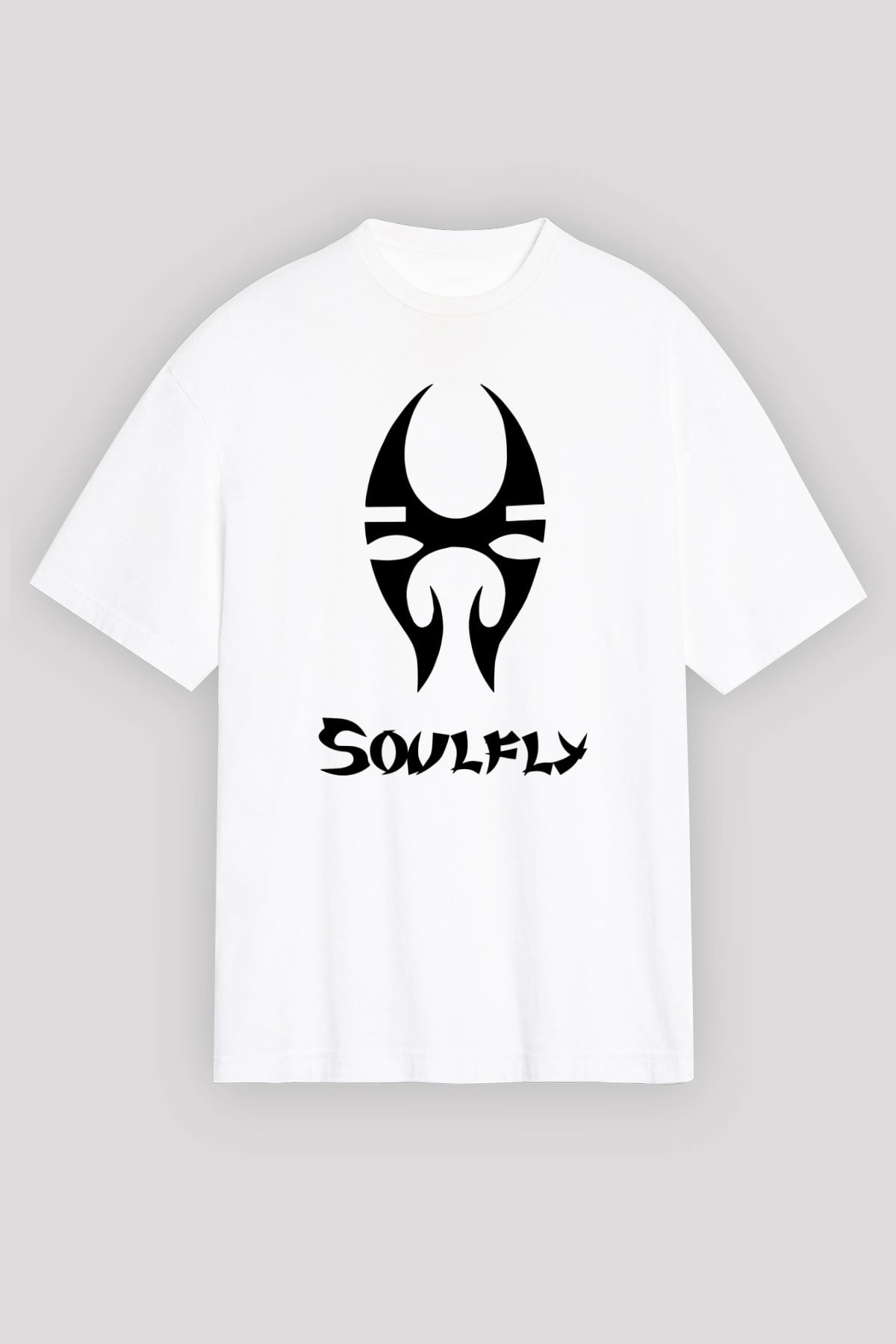 Soulfly Beyaz Unisex Oversize Tişört T-Shirt - Oversize Tişört Fabrikası