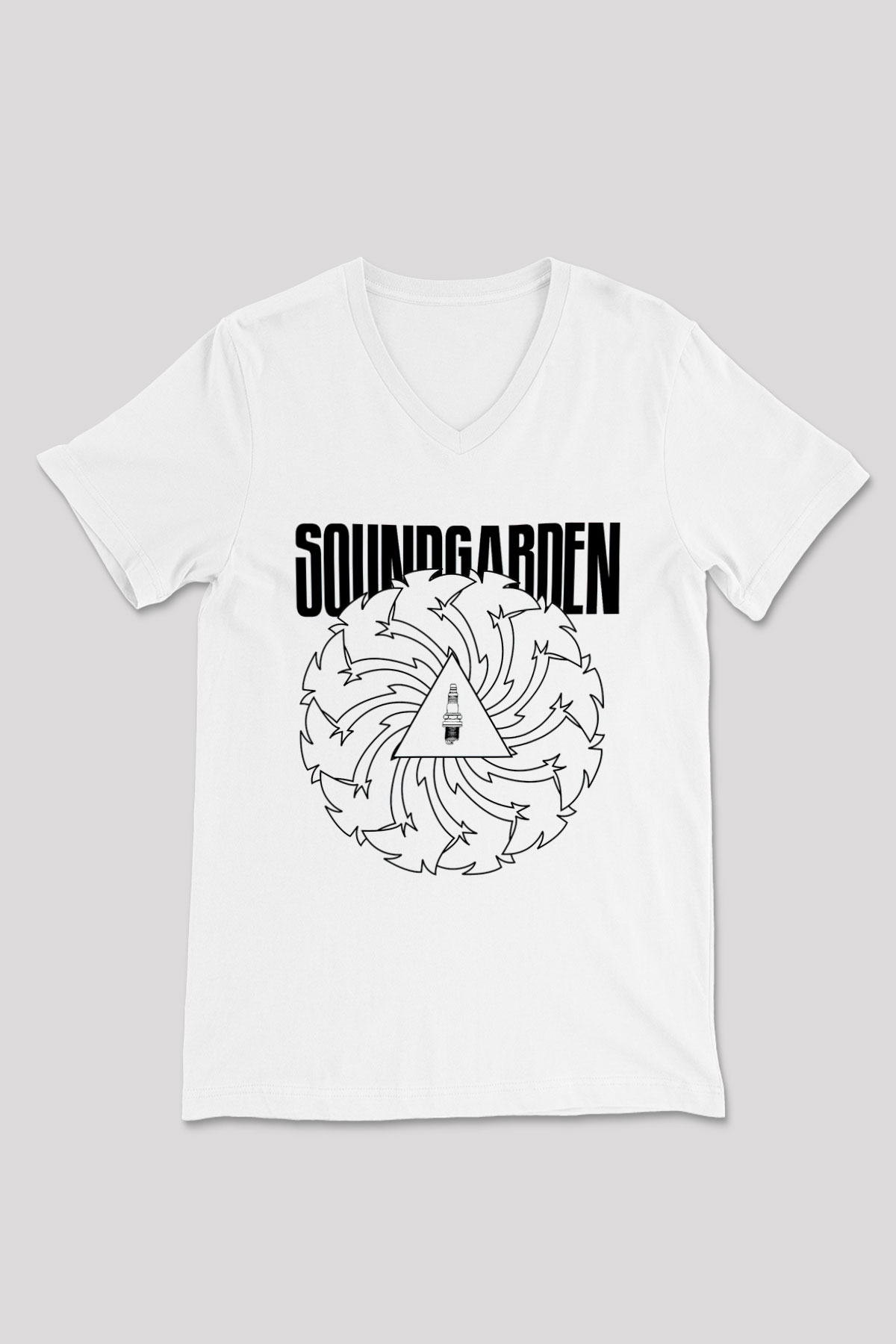 Soundgarden Beyaz Unisex V Yaka Tişört T-Shirt