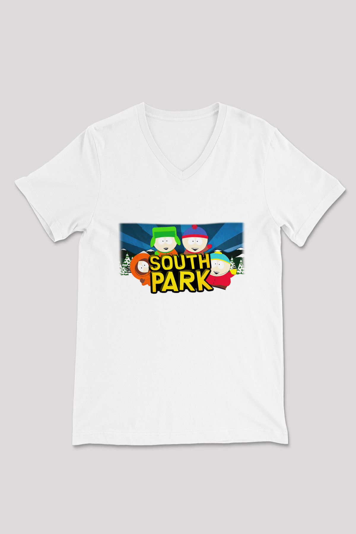 South Park Beyaz Unisex V Yaka Tişört T-Shirt