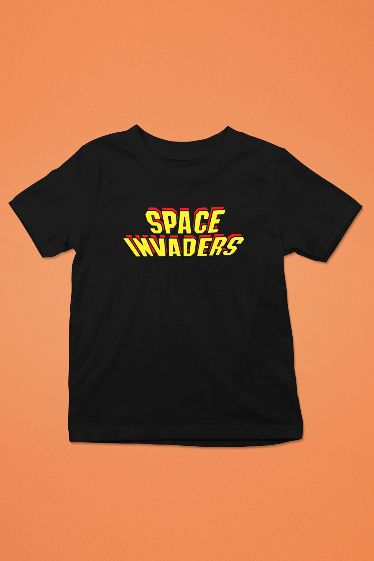 Space Invaders Baskılı Siyah Unisex Çocuk Tişört