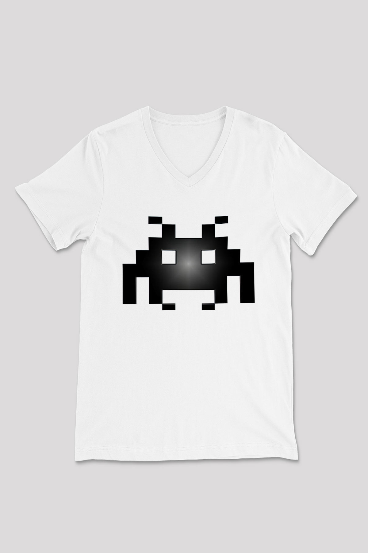 Space Invaders Beyaz Unisex V Yaka Tişört T-Shirt