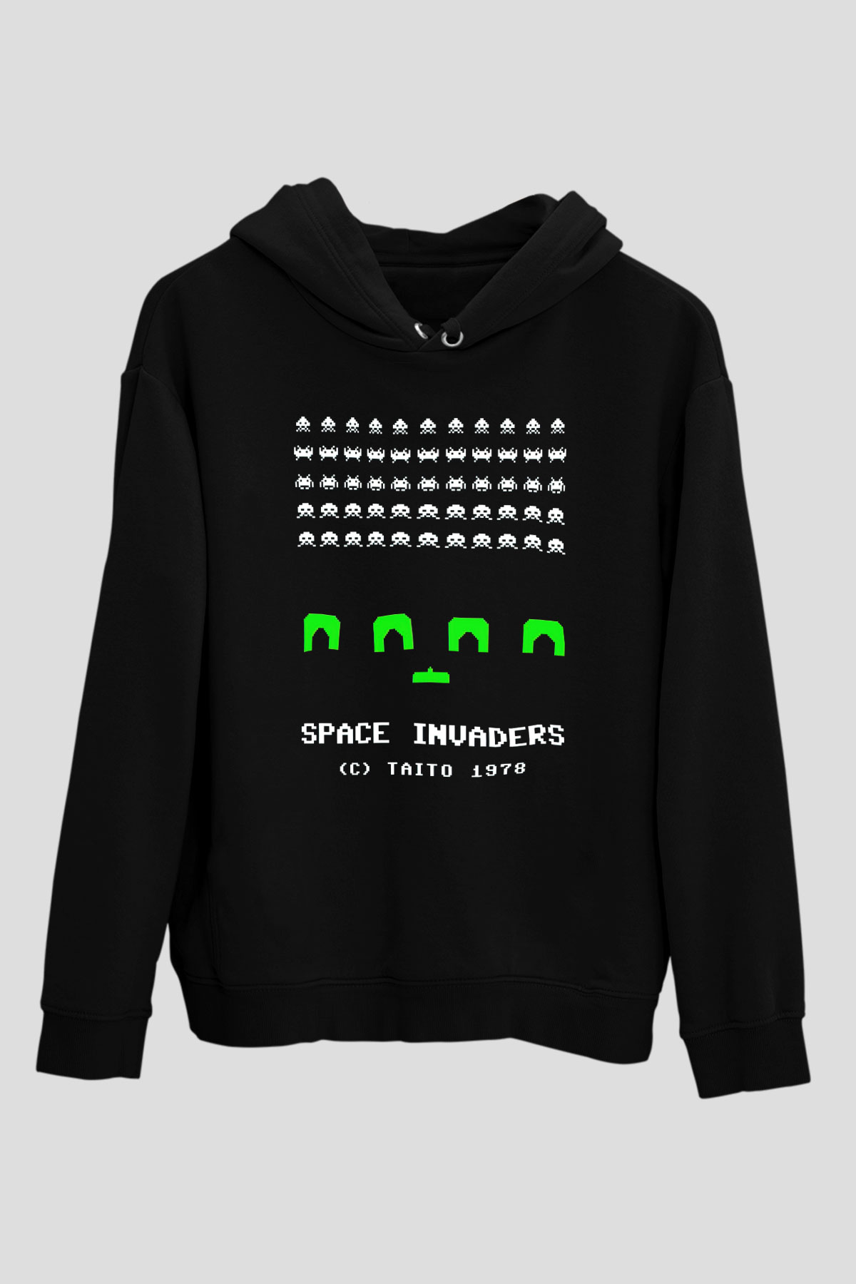 Space Invaders Siyah Unisex Hoodie