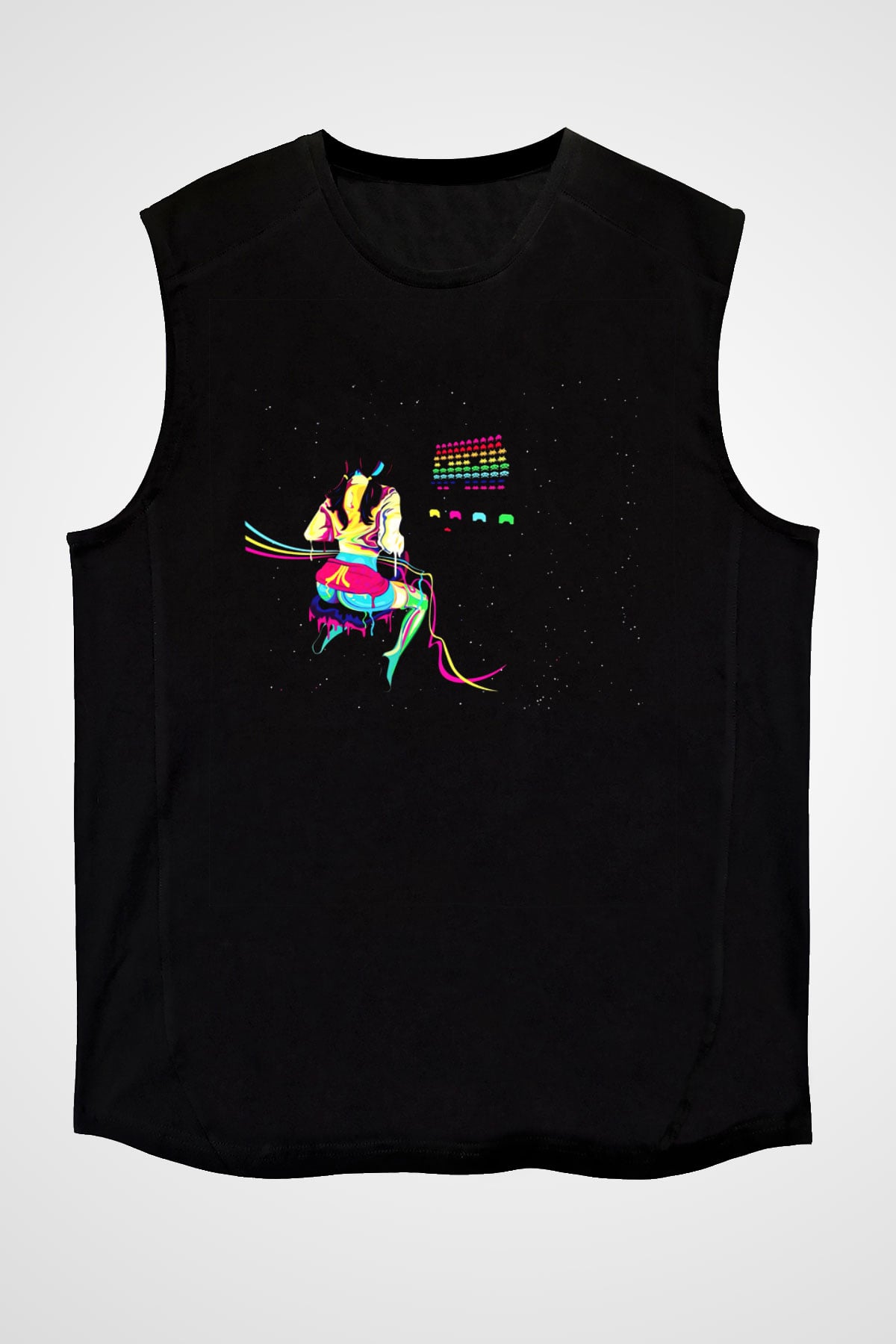 Space Invaders Siyah Unisex Kolsuz Tişört