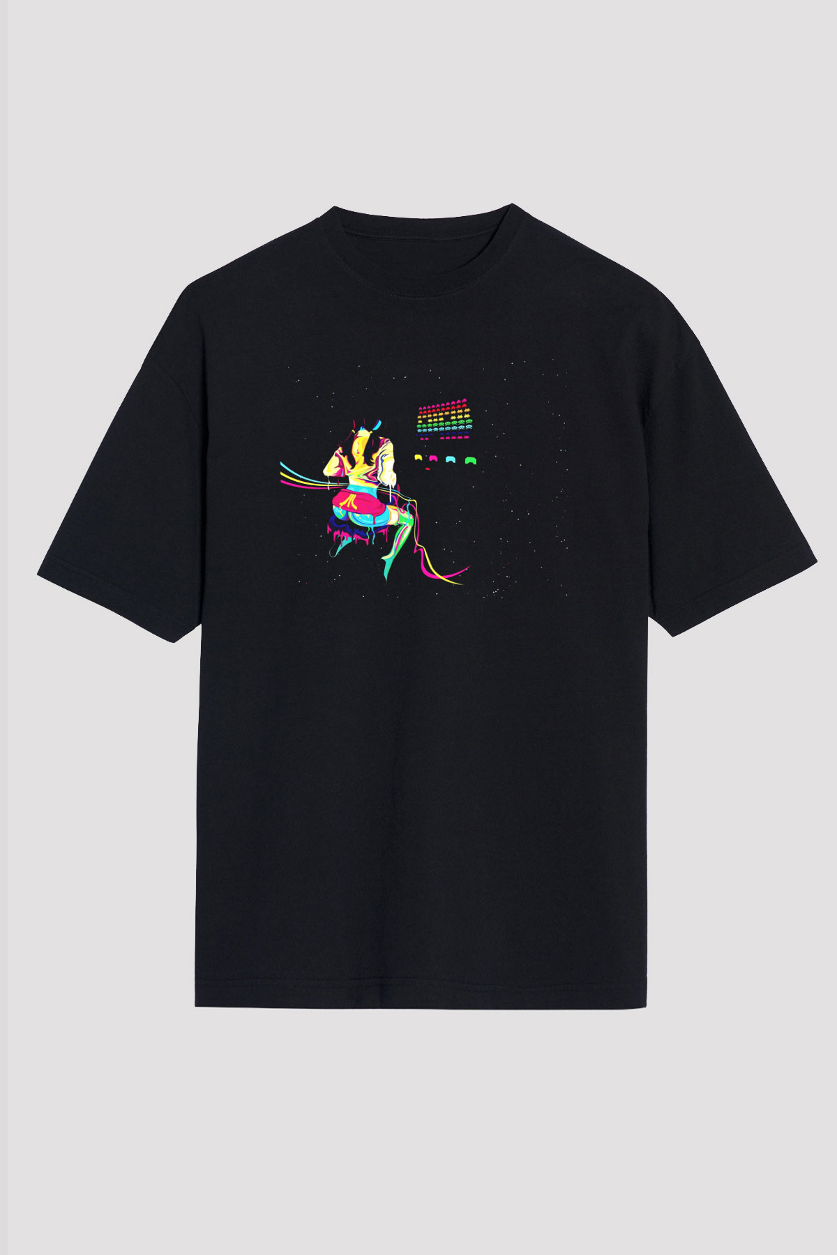 Space Invaders Siyah Unisex Oversize Tişört
