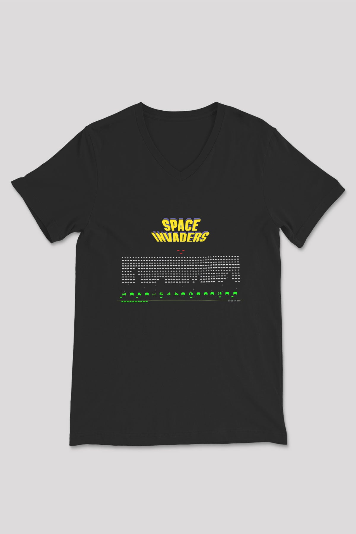 Space Invaders Siyah Unisex V Yaka Tişört