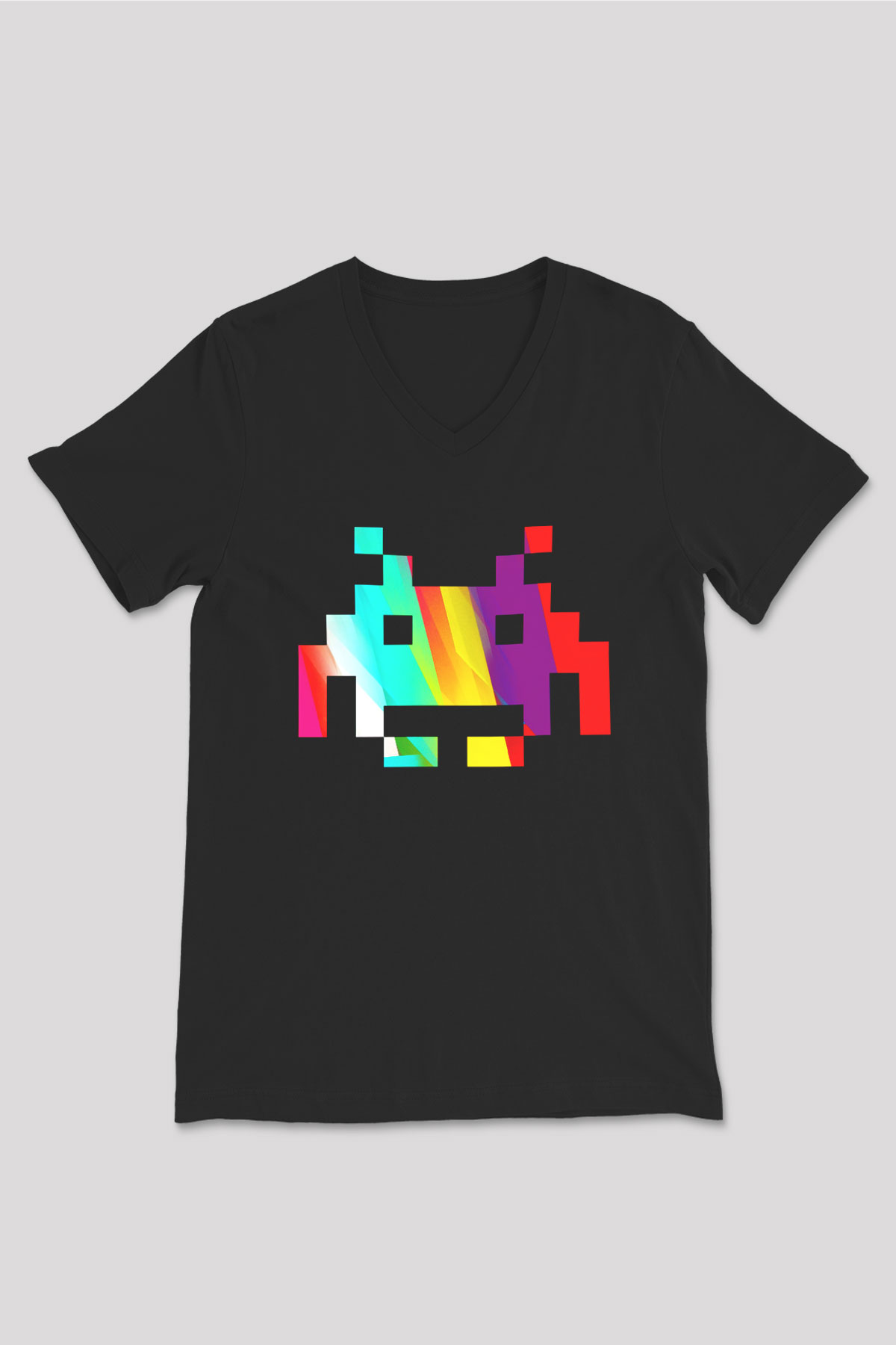 Space Invaders Siyah Unisex V Yaka Tişört T-Shirt