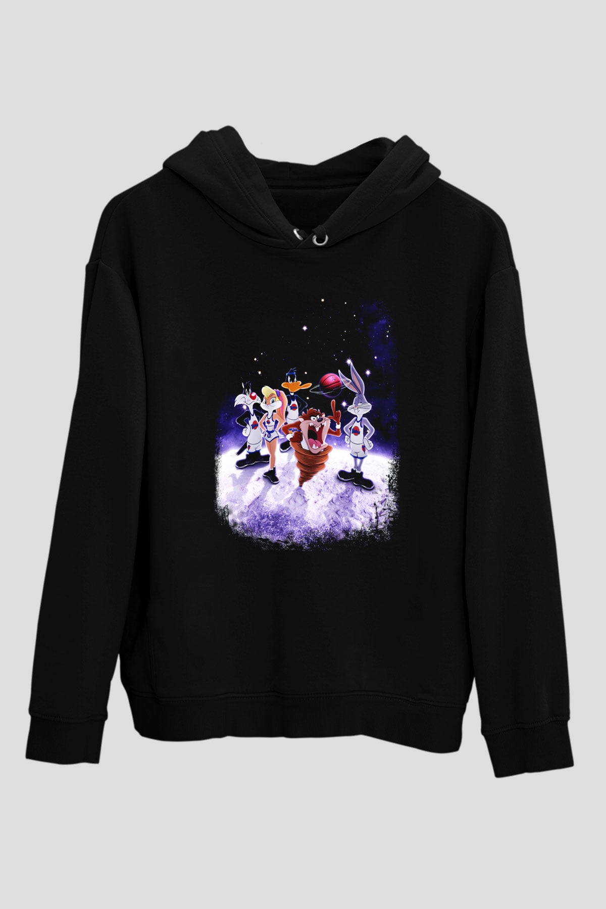 Space Jam Siyah Unisex Kapüşonlu Sweatshirt