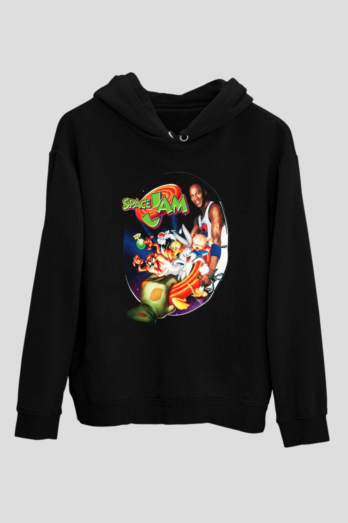 Space Jam Siyah Unisex Kapüşonlu Sweatshirt