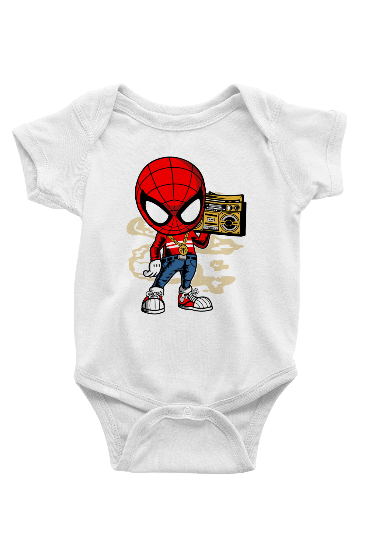 Spider Boombox Baskılı Beyaz Unisex Bebek Body - Zıbın