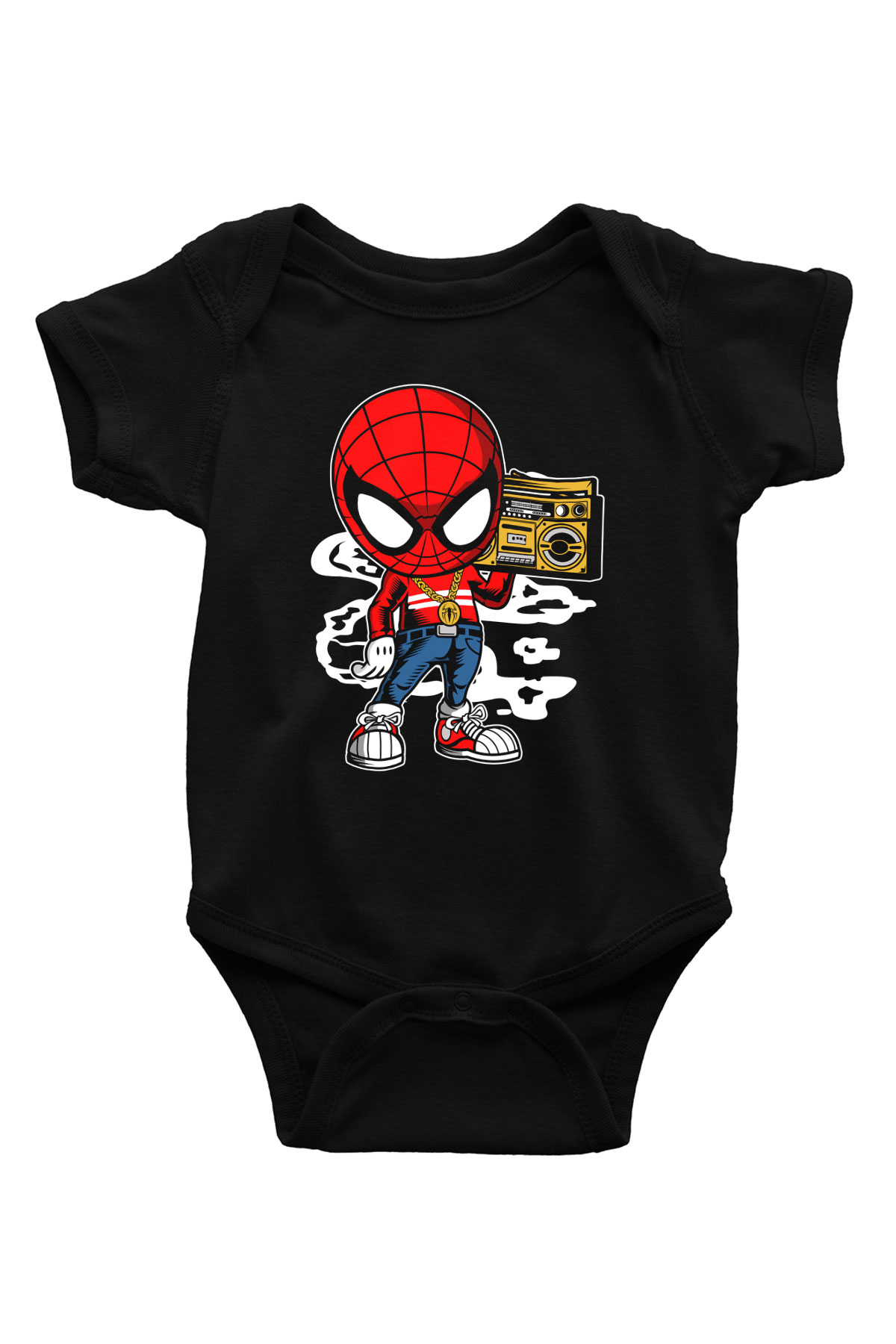 Spider Boombox Baskılı Siyah Bebek Body - Zıbın