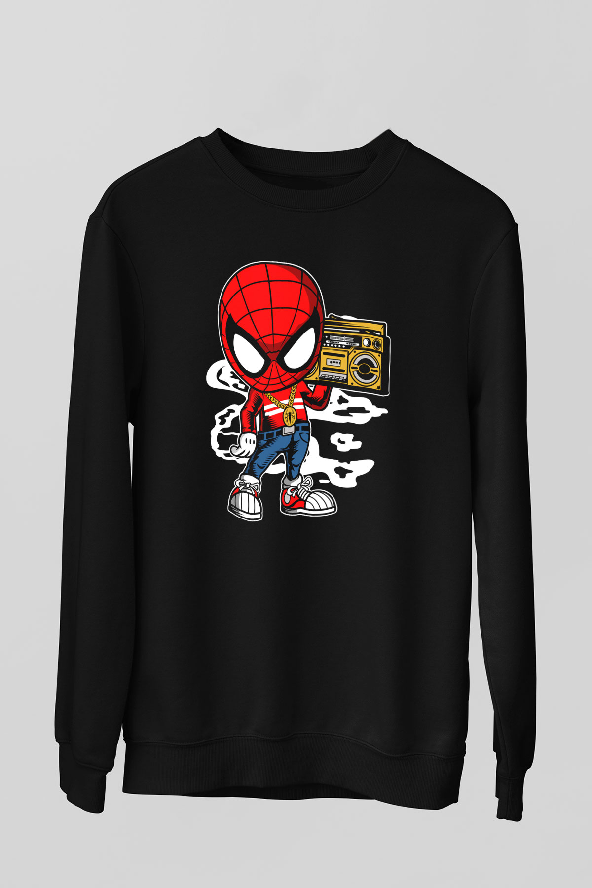 Spider Boombox Baskılı Siyah Unisex Tshirt