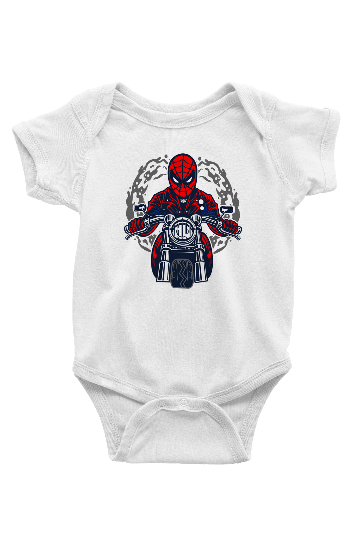 Spider Rider Baskılı Beyaz Unisex Bebek Body - Zıbın
